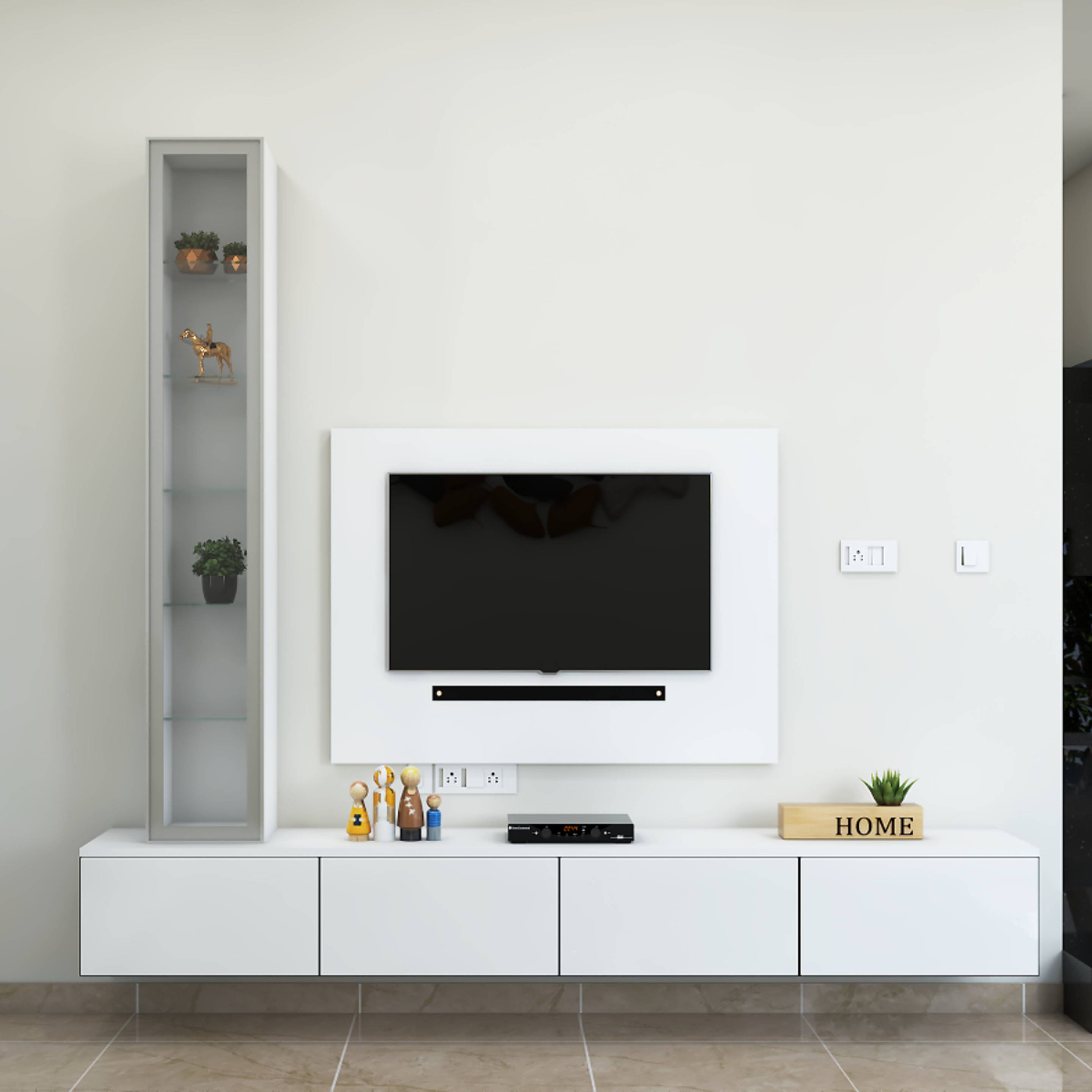 Compact Tv Unit Minimalist Interior Design With Wall Mounted Storage Livspace 8402