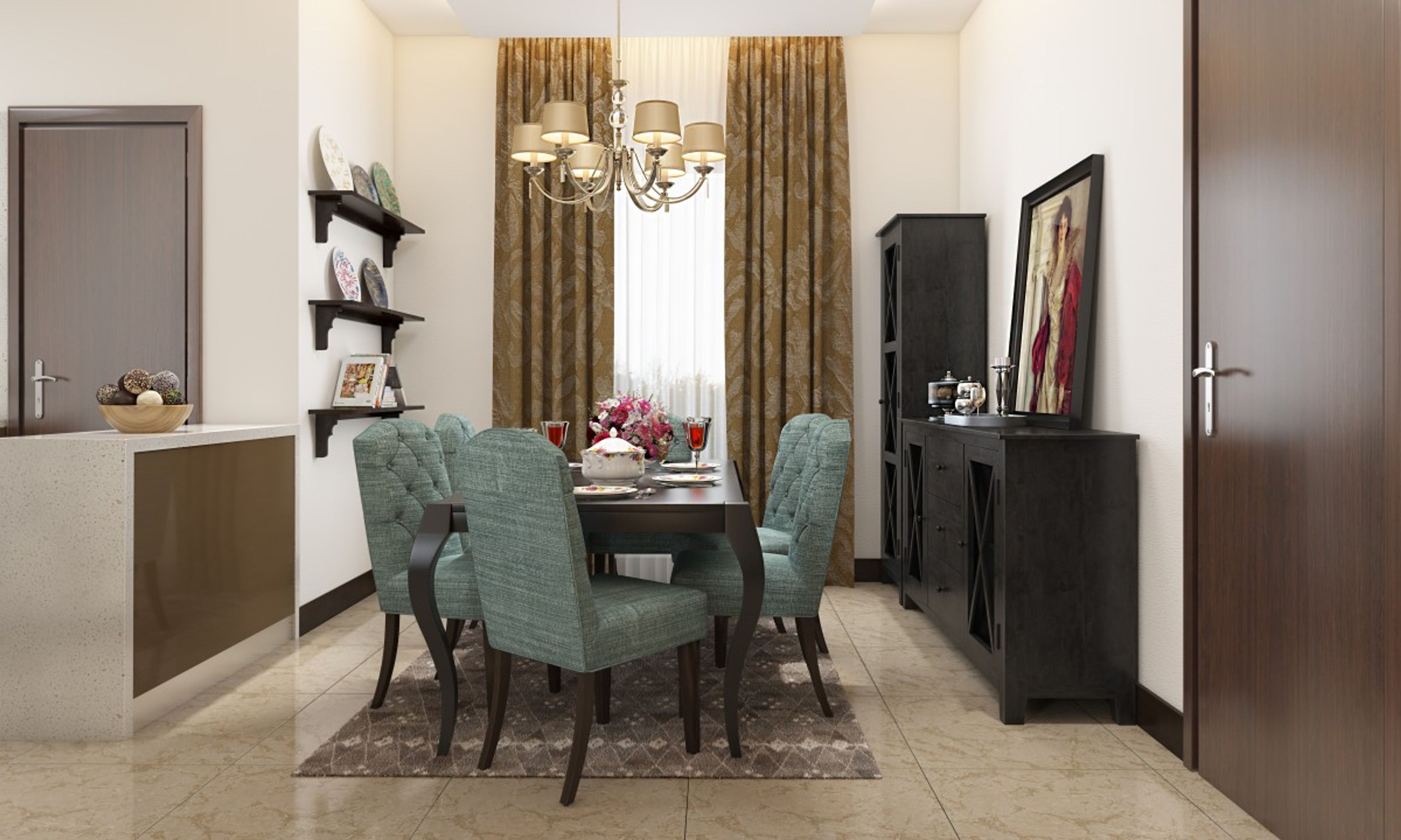 Olive And Wood 6-Seater Dining Room Design | Livspace