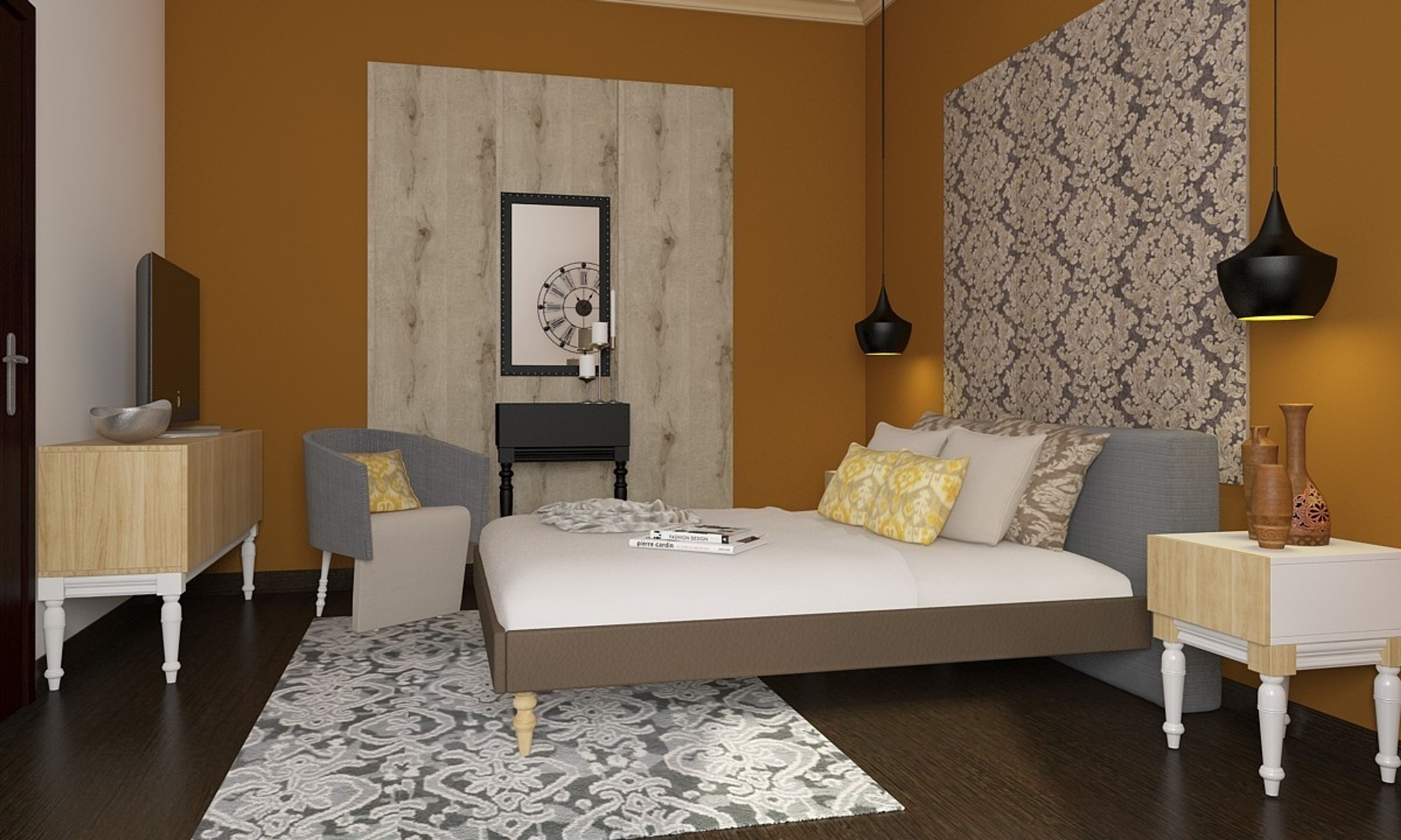 Compact White And Mustard Guest Room Design Livspace