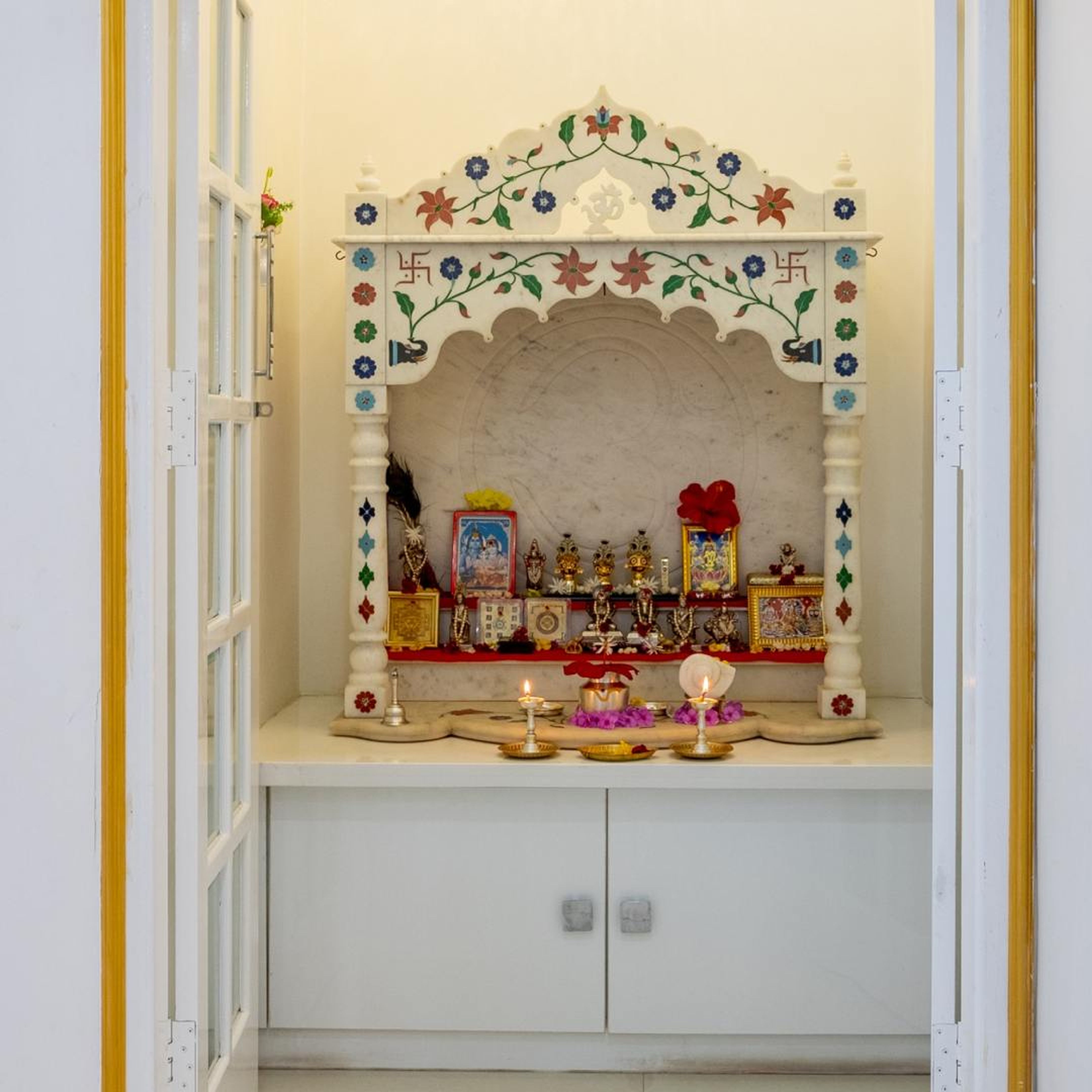 Modern Cement Pooja Mandir Designs For Home