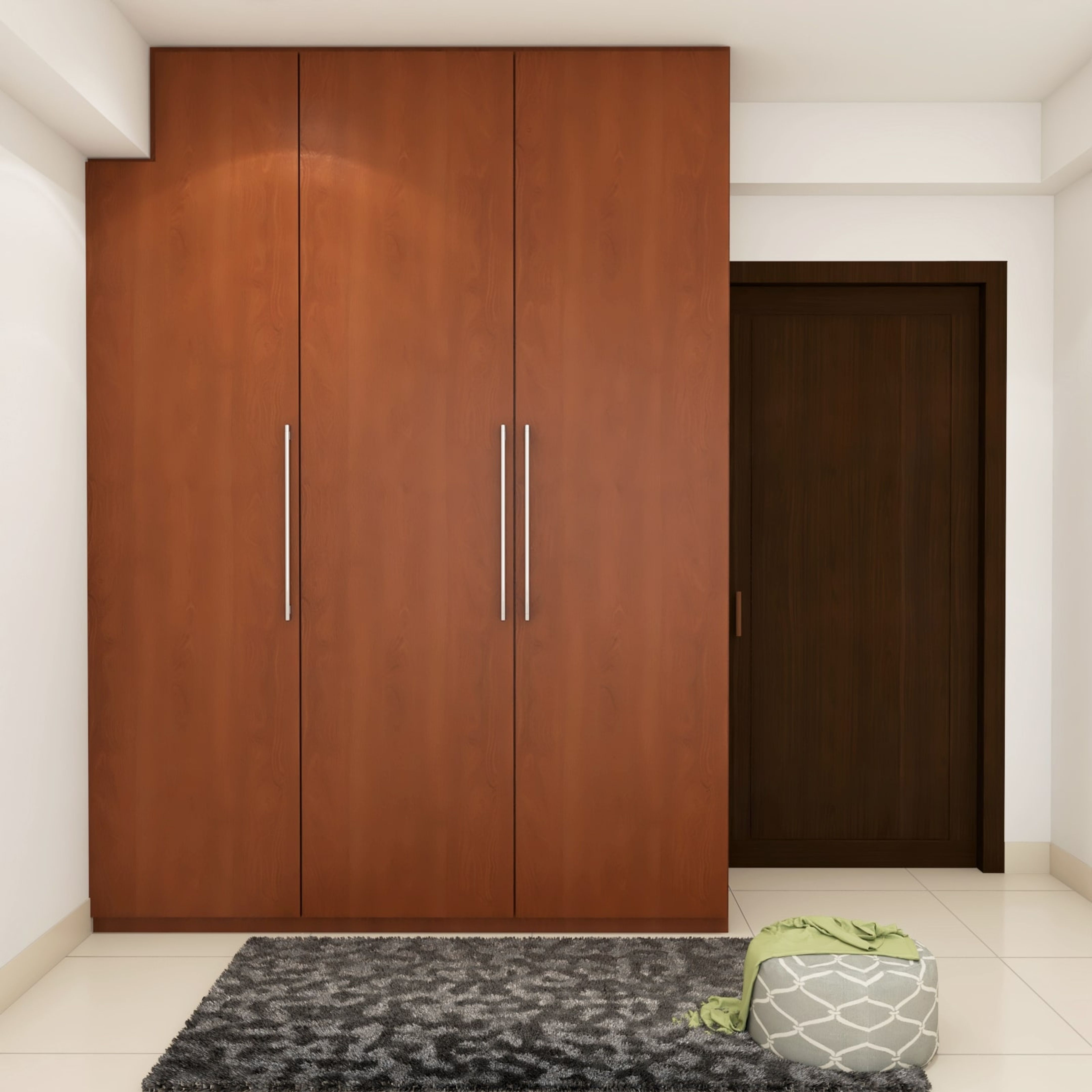 Compact Wooden Wardrobe Design With Suede Finish | Livspace