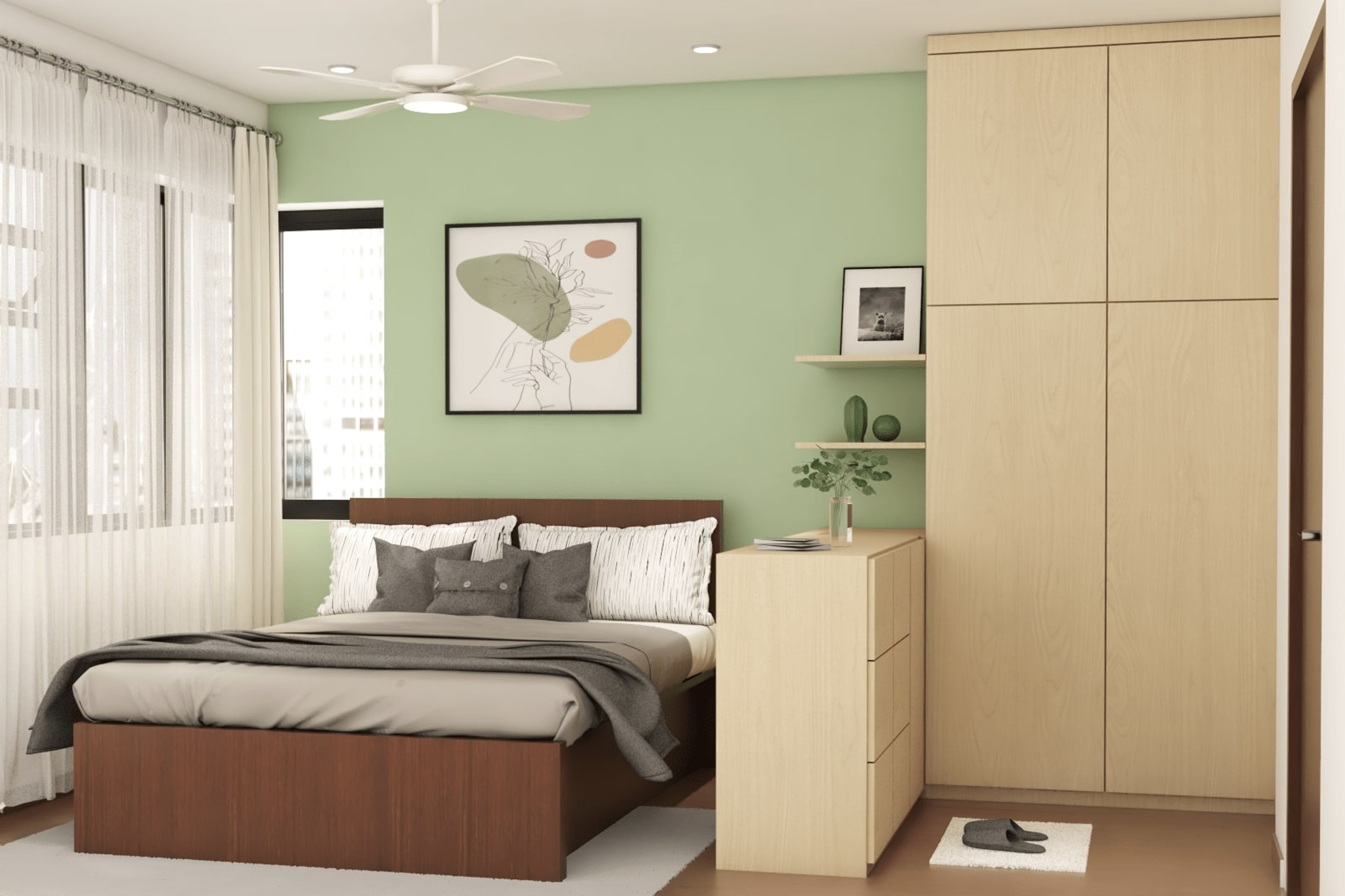 Master Bedroom Design With Partitioned Space And Large Wardrobe | Livspace