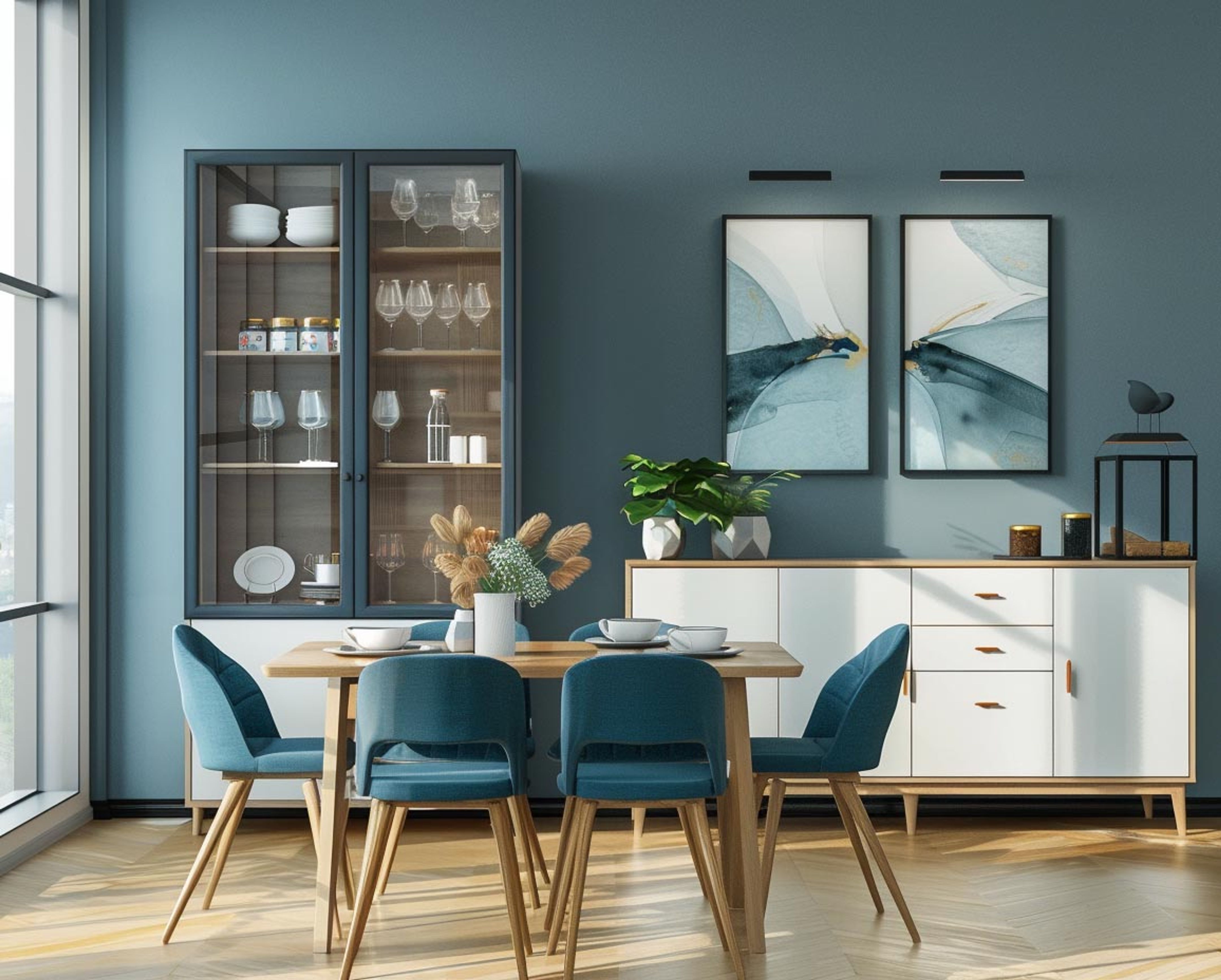 Customizable Modern Blue Wall Paint Design to Enhance Dining Room Decor