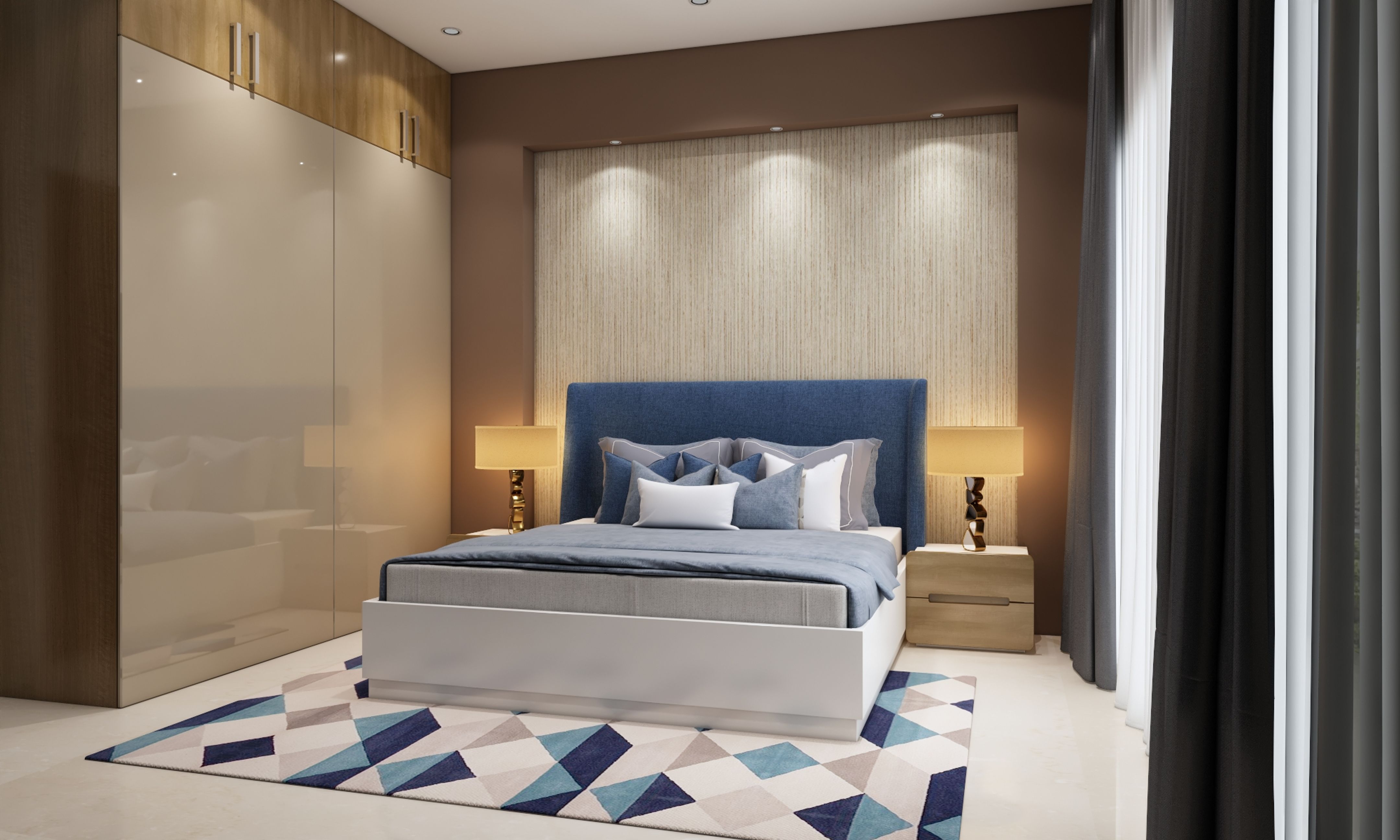 Compact Contrast Colour Master Bedroom With Modern Theme For Rentals ...