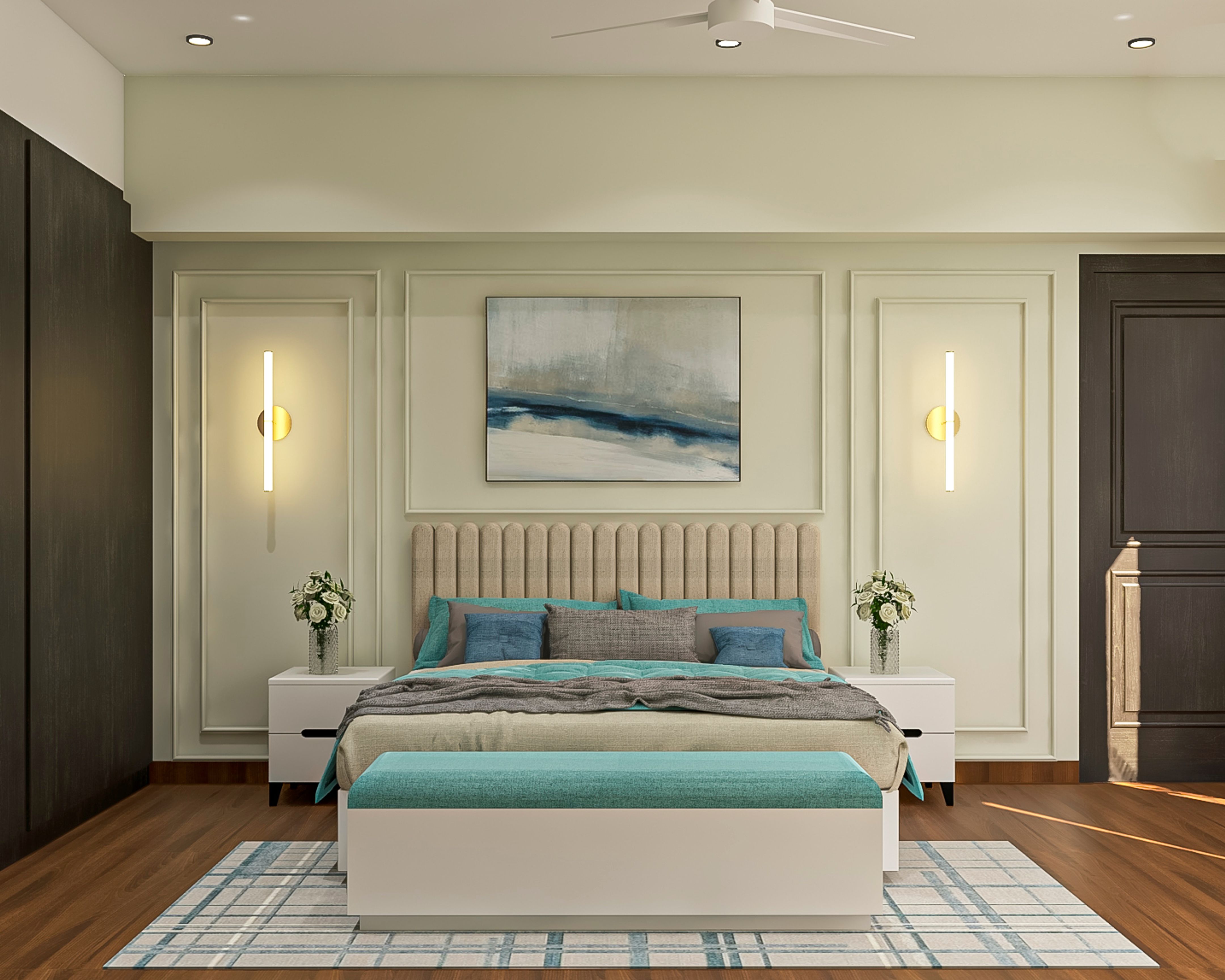 Wall Design With Lamp And Painting For Bedrooms | Livspace