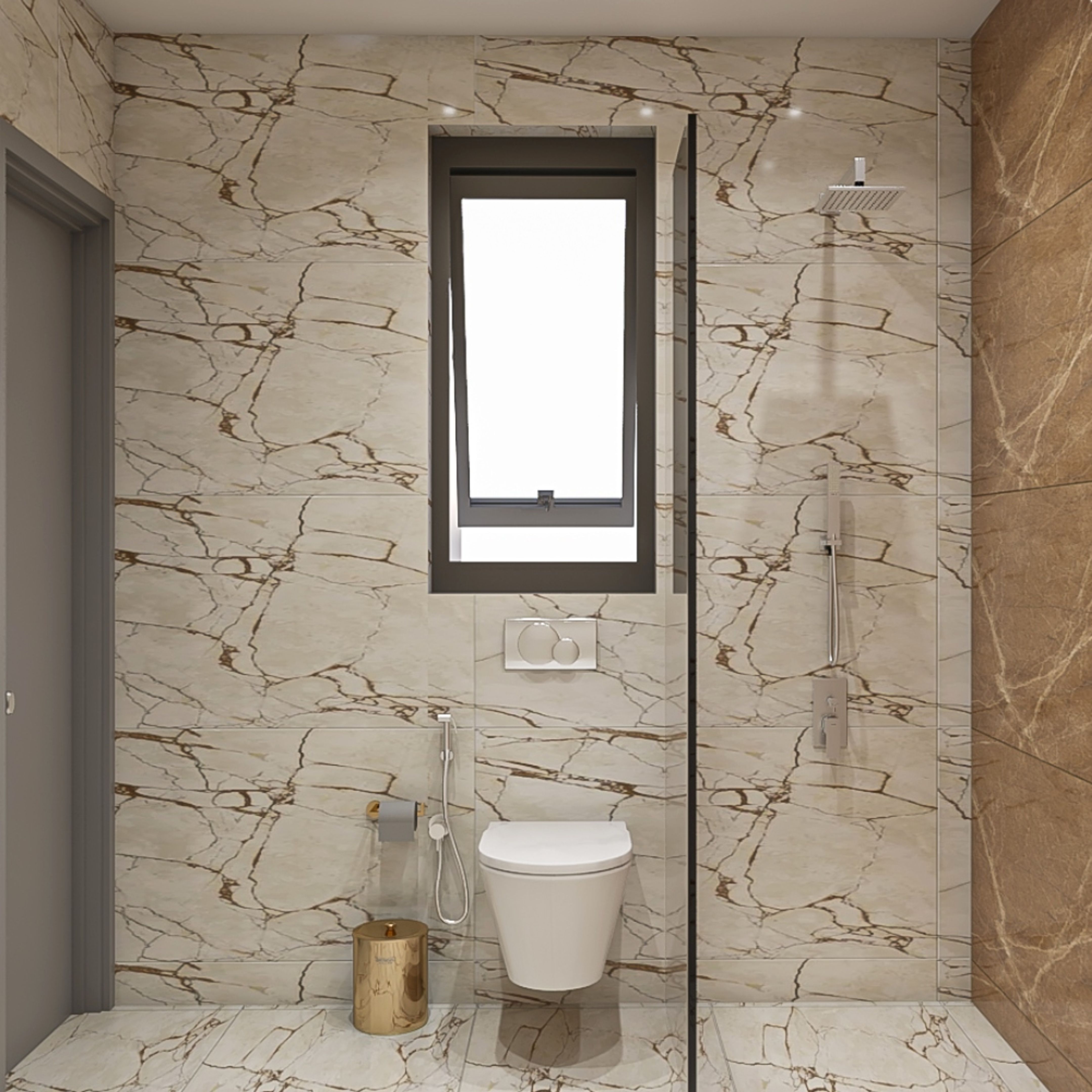 Compacy Cream And Brown Bathroom Design 7X5 Ft Livspace