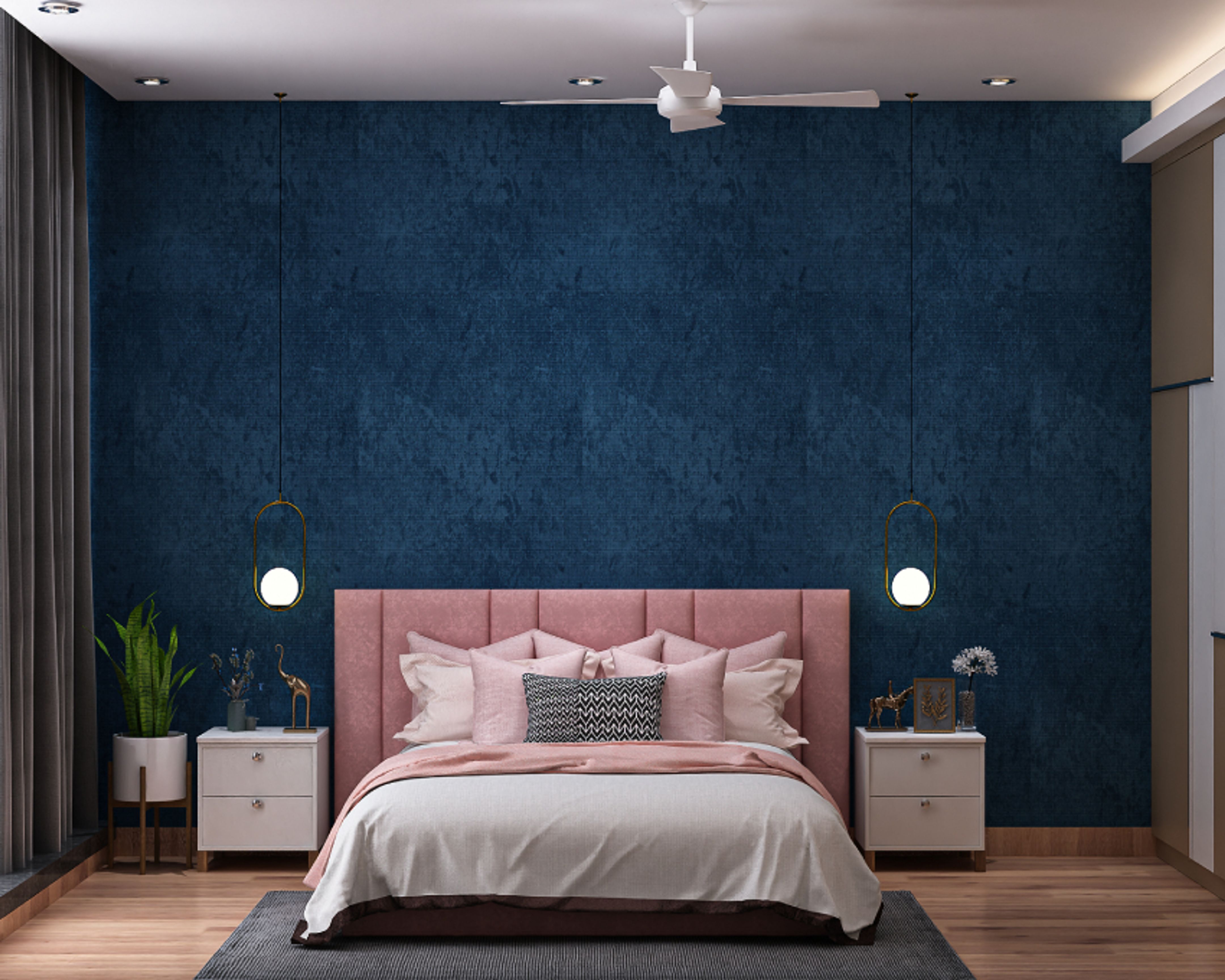 Dark Blue Wallpaper Design For Bedrooms | Livspace