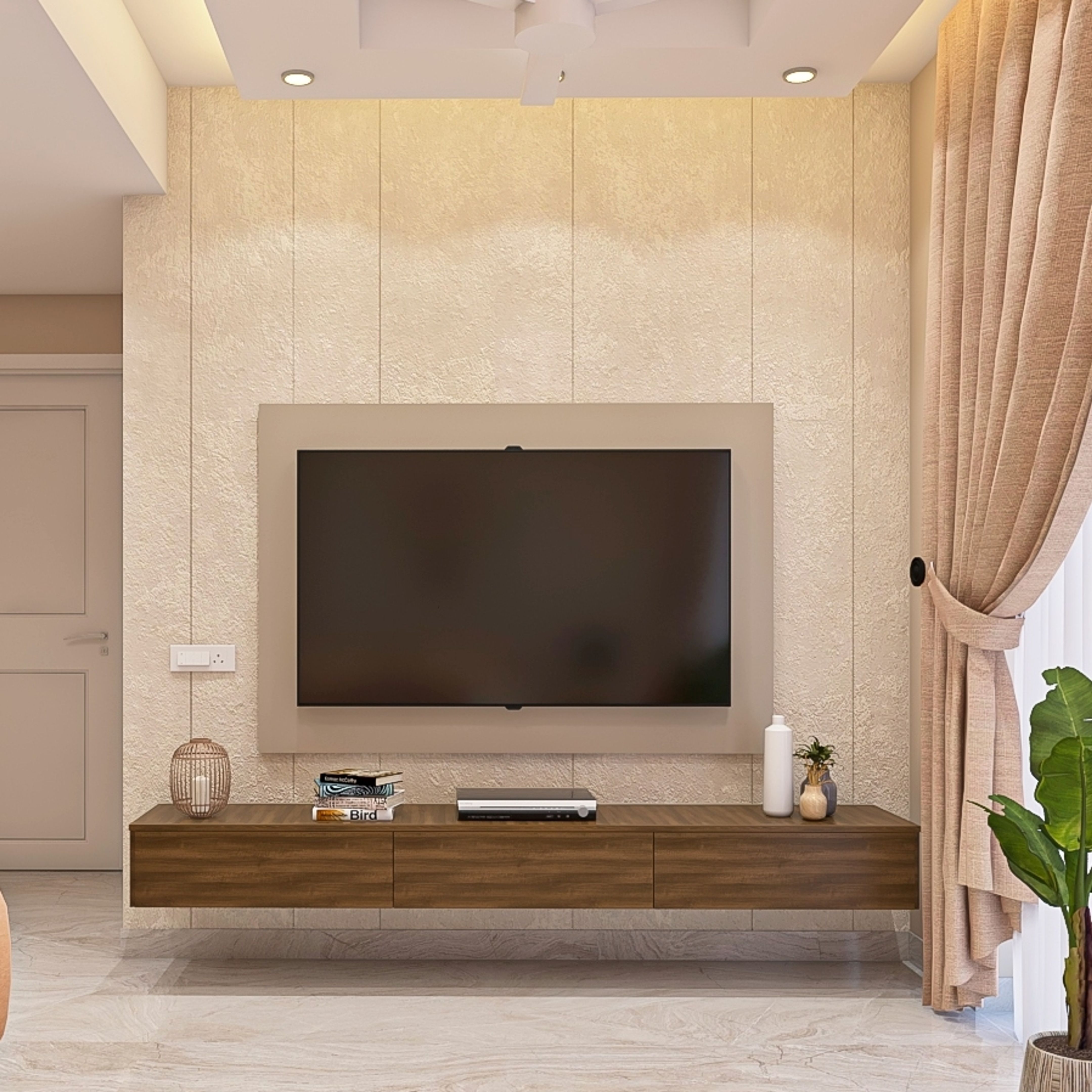 Brown TV With Closed Drawer Storage Livspace