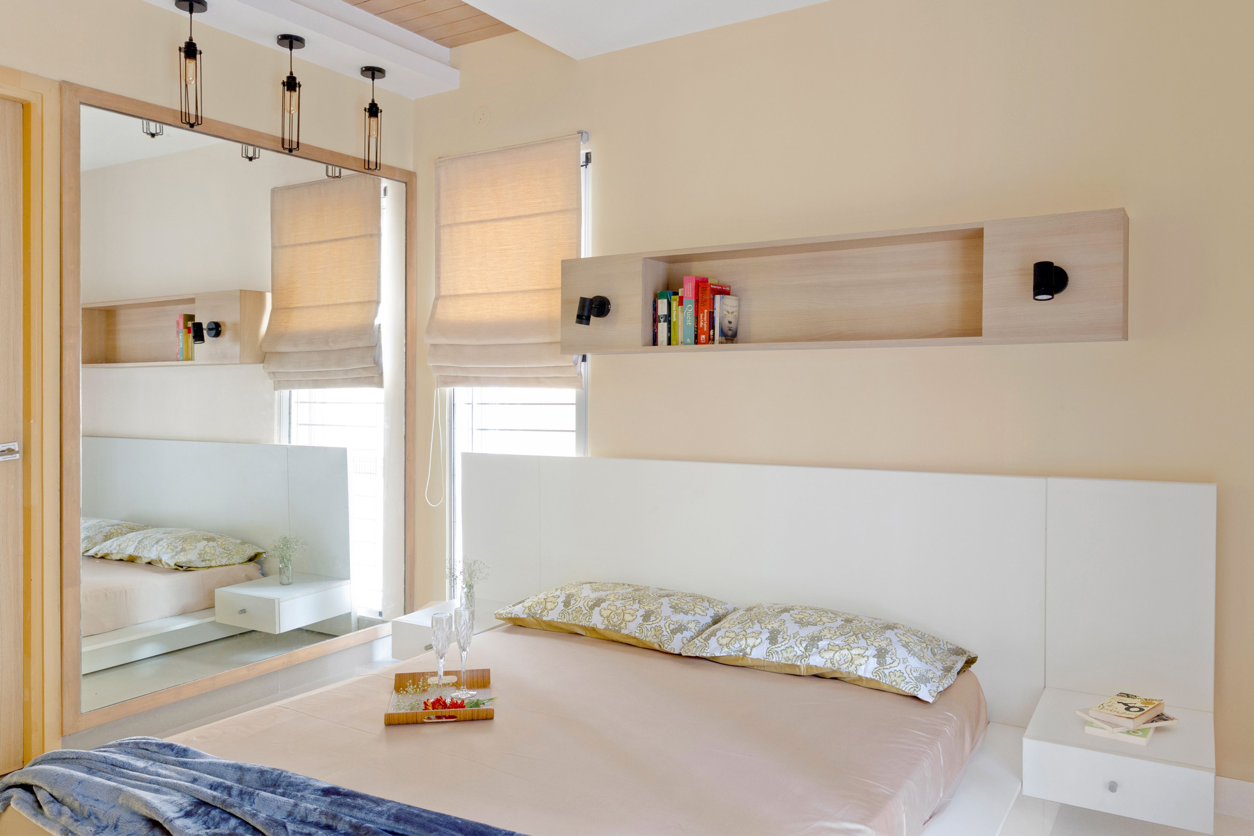 Contemporary Beige Wallpaint Design For Bedroom | Livspace
