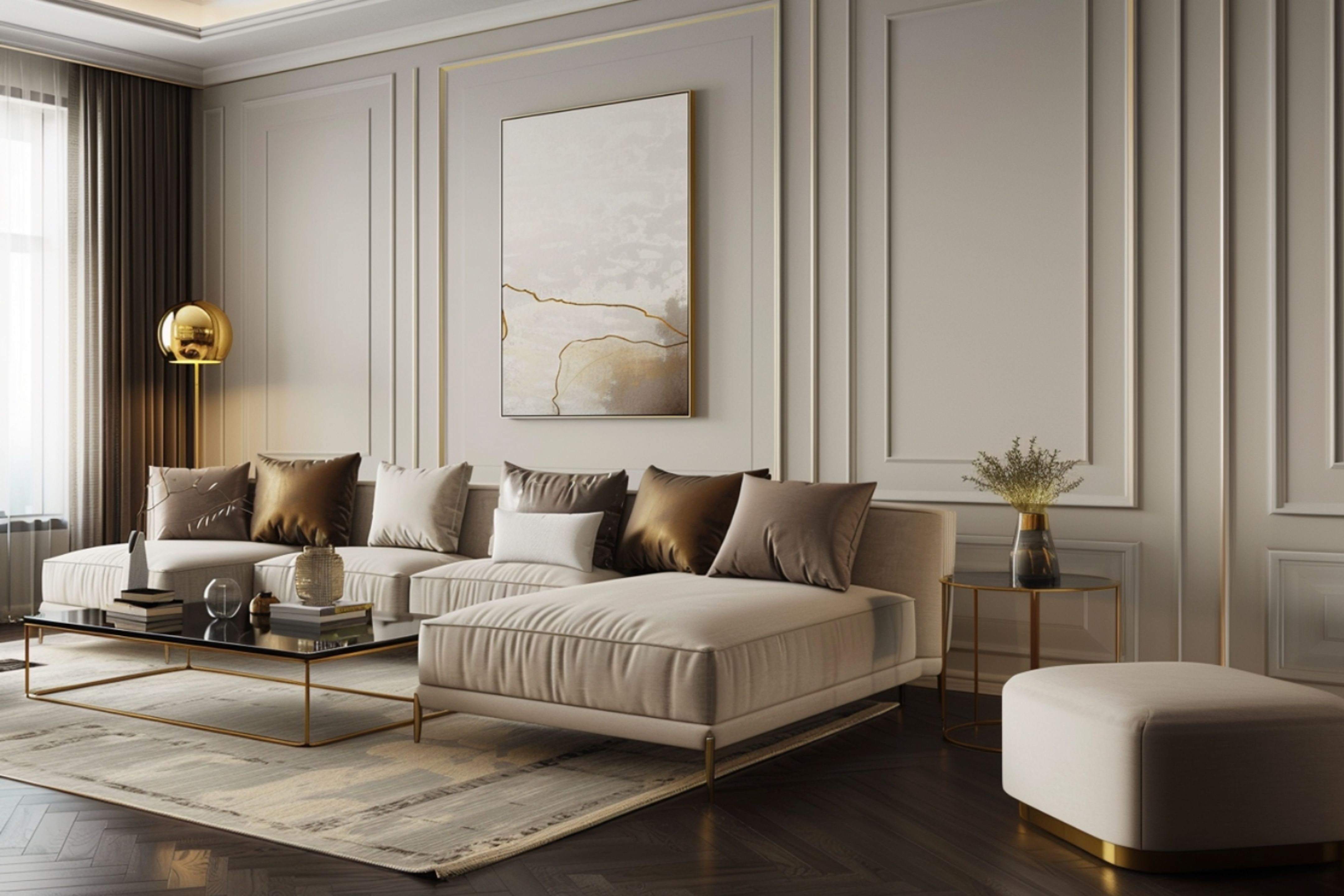 Modern Living Room Design With Cream Sofa and Glass Centre Table | Livspace