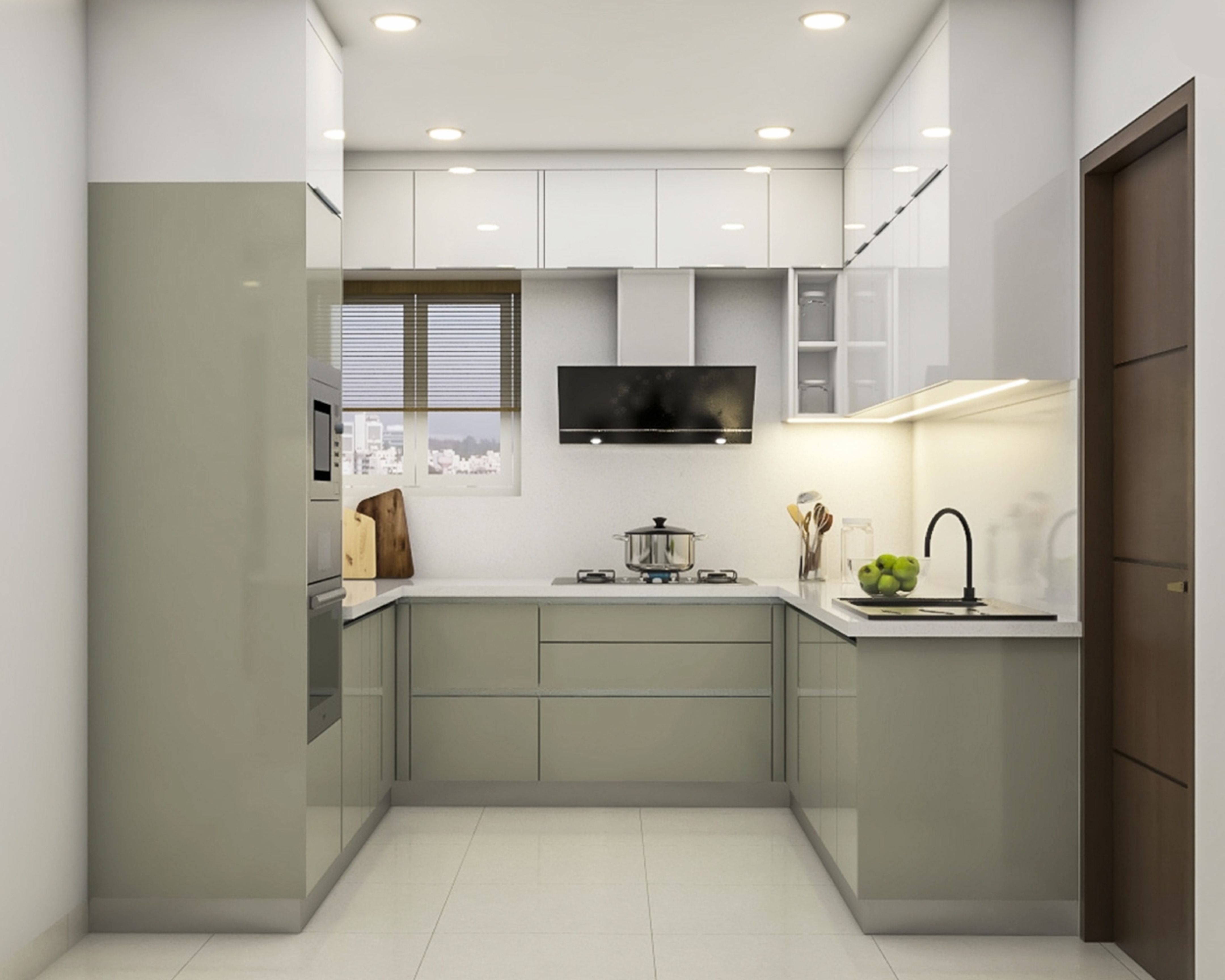 Modern U-Shaped Kitchen Design with Pumice Grey and Frosty White ...
