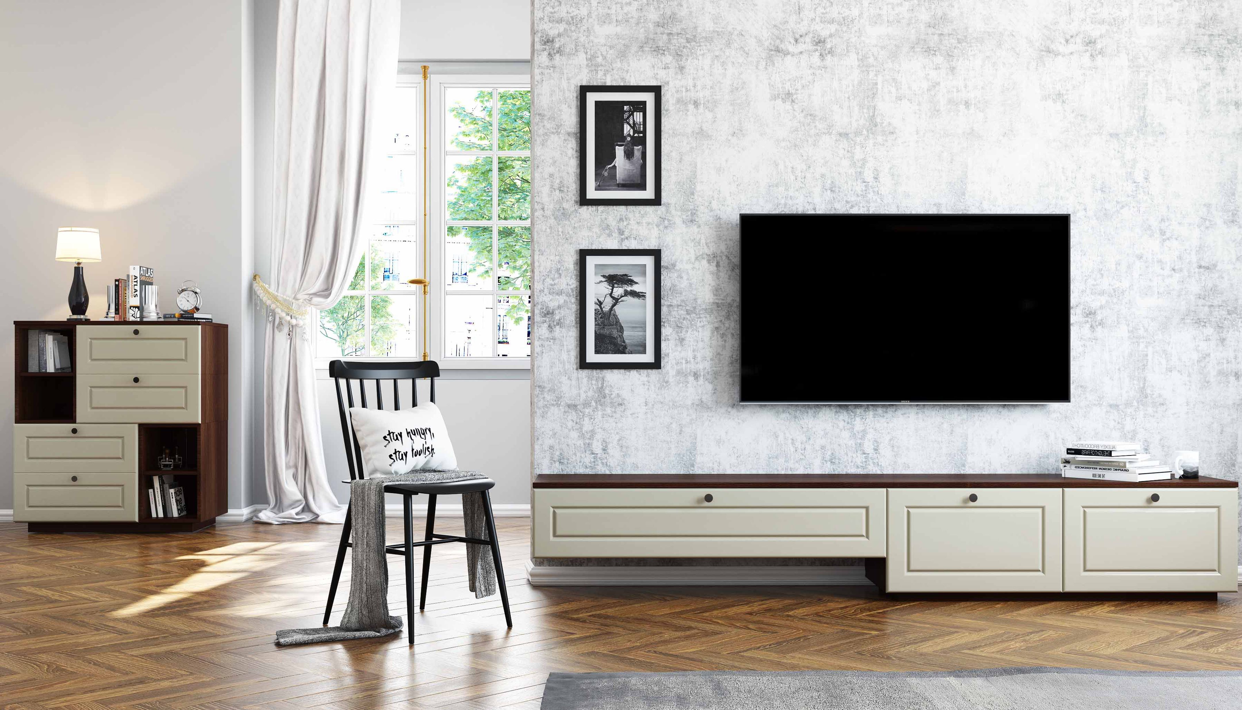 Customisable Pervinca Modern Wall Mounted TV Unit Design in Suede