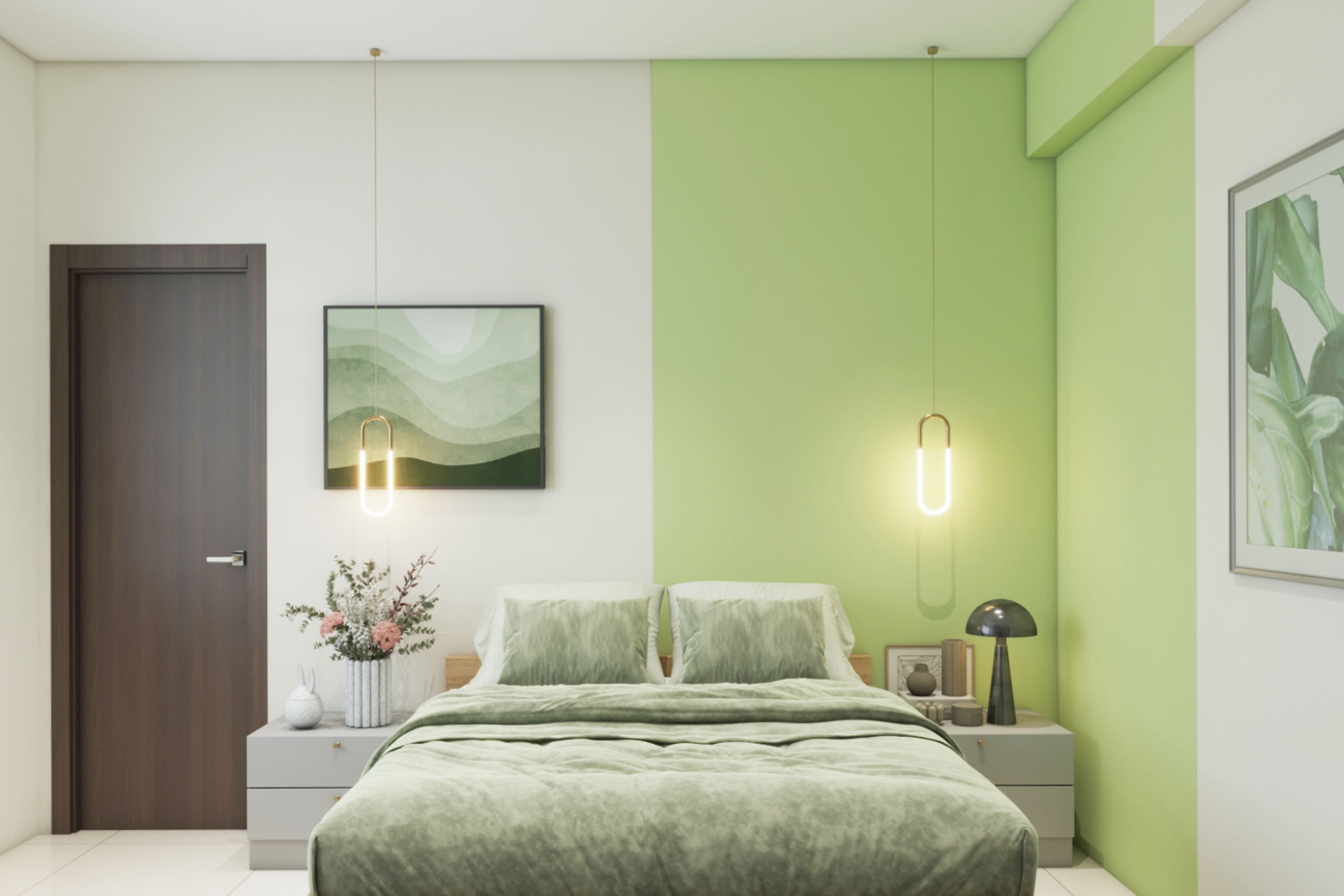 Modern Green And White Bedroom Colours | Livspace