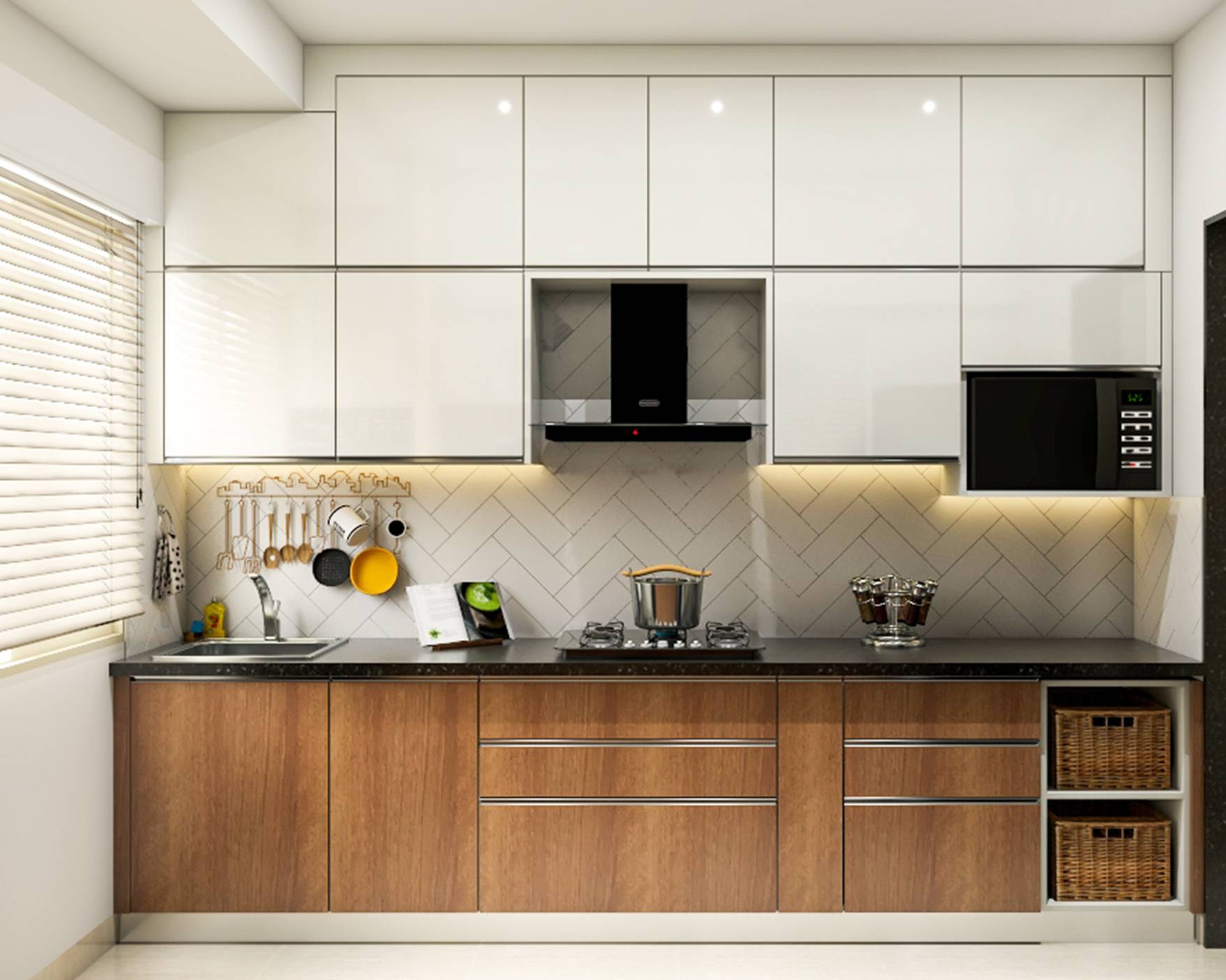 Modern Style Kitchen With Spacious Wooden Cabinets | Livspace