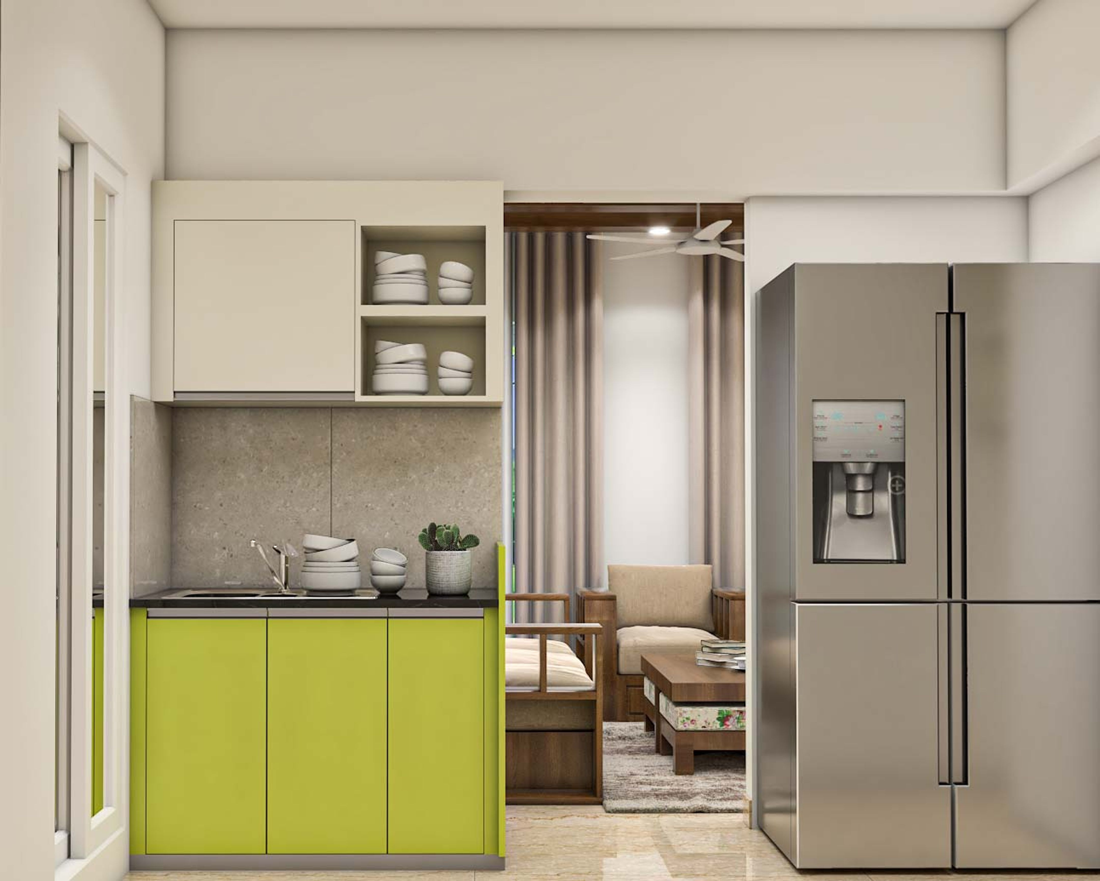 Modular Spacious Kitchen With Dual Tone Cabinets | Livspace