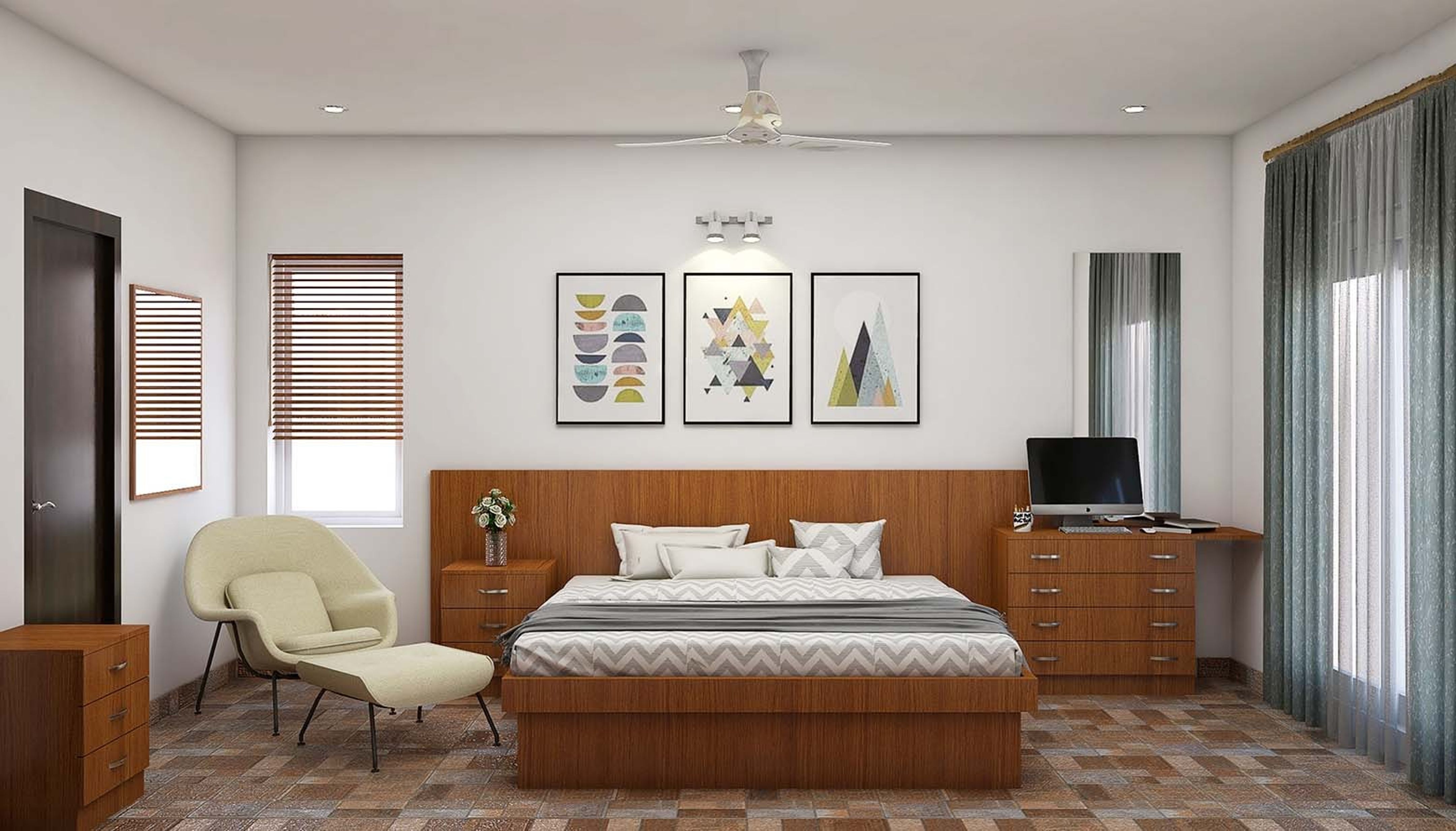 Spacious Master Bedroom Design With Wooden Bed | Livspace