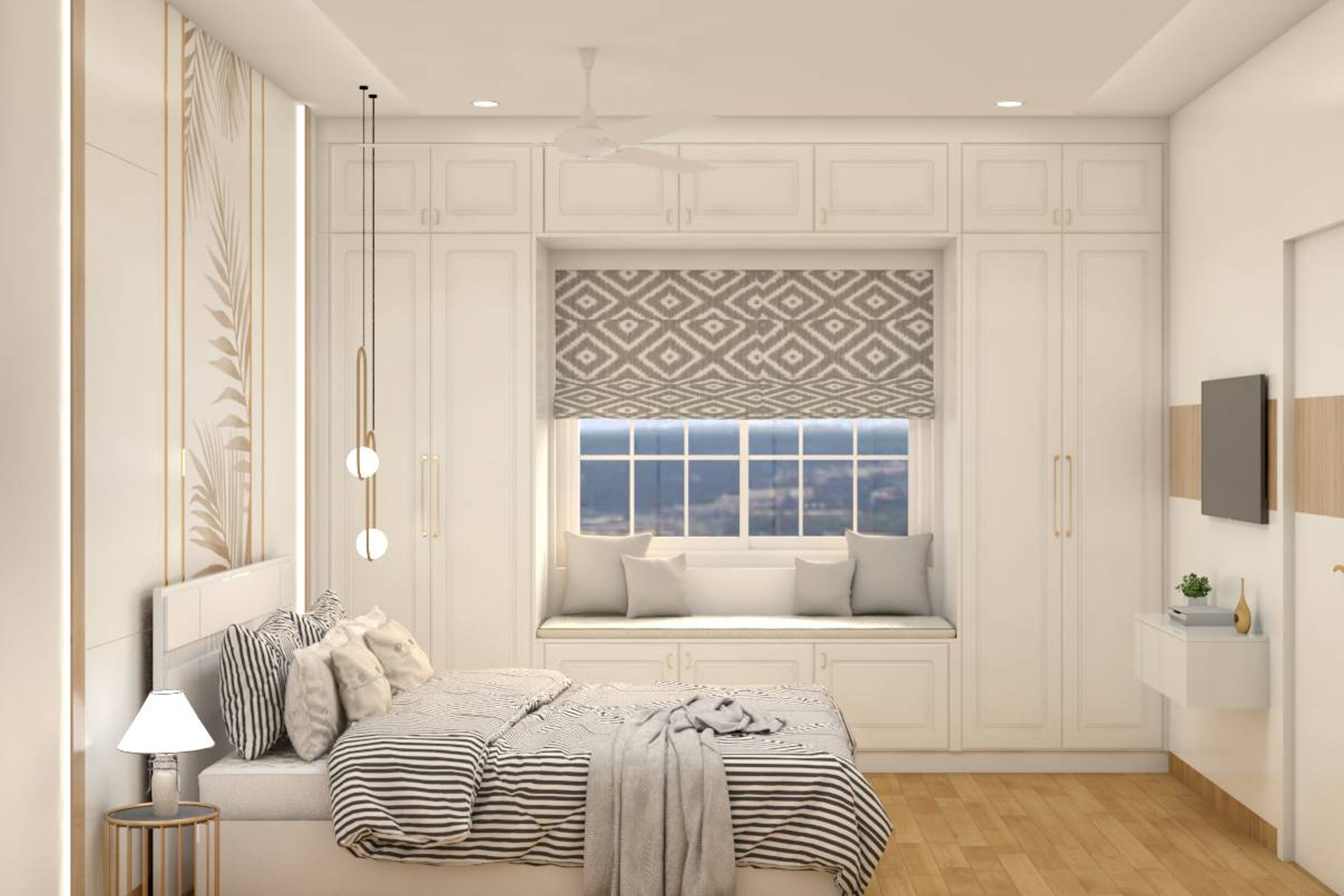 Pure-White Master Bedroom Design With Ambient Lighting And Storage ...