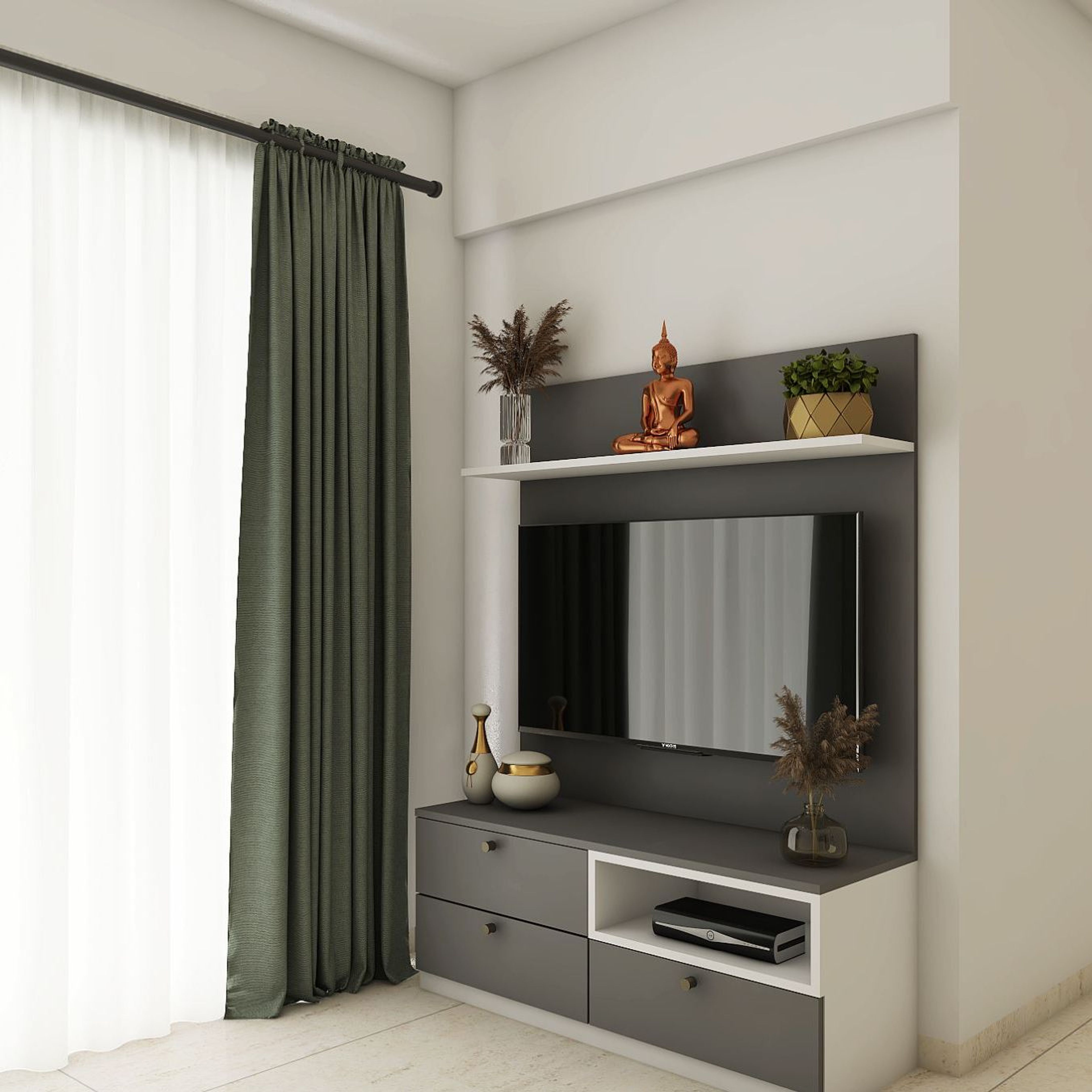 Modern TV Unit Design With Open Shelves Livspace