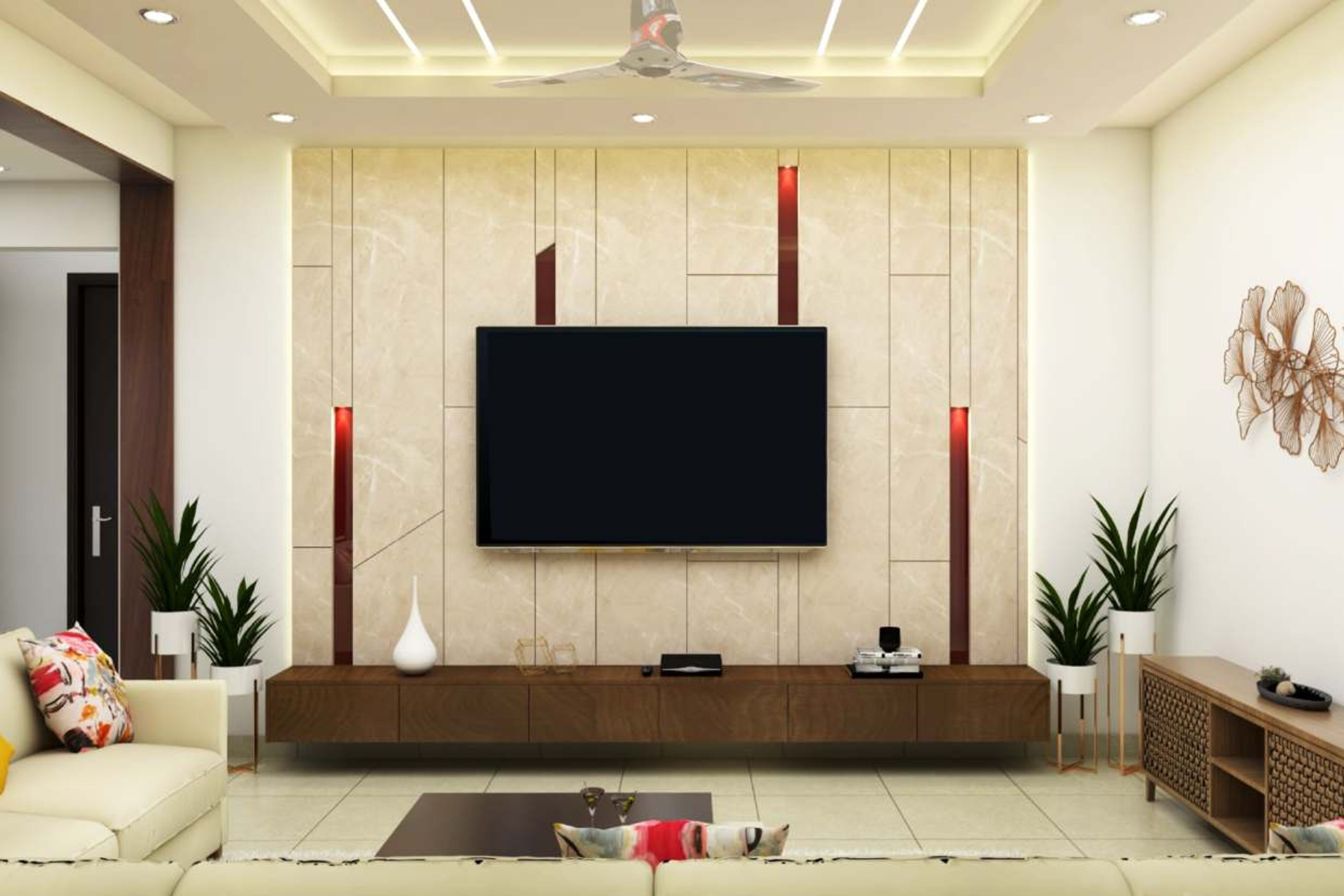 Spacious Contemporary Style Wall Mounted TV Unit Design Livspace
