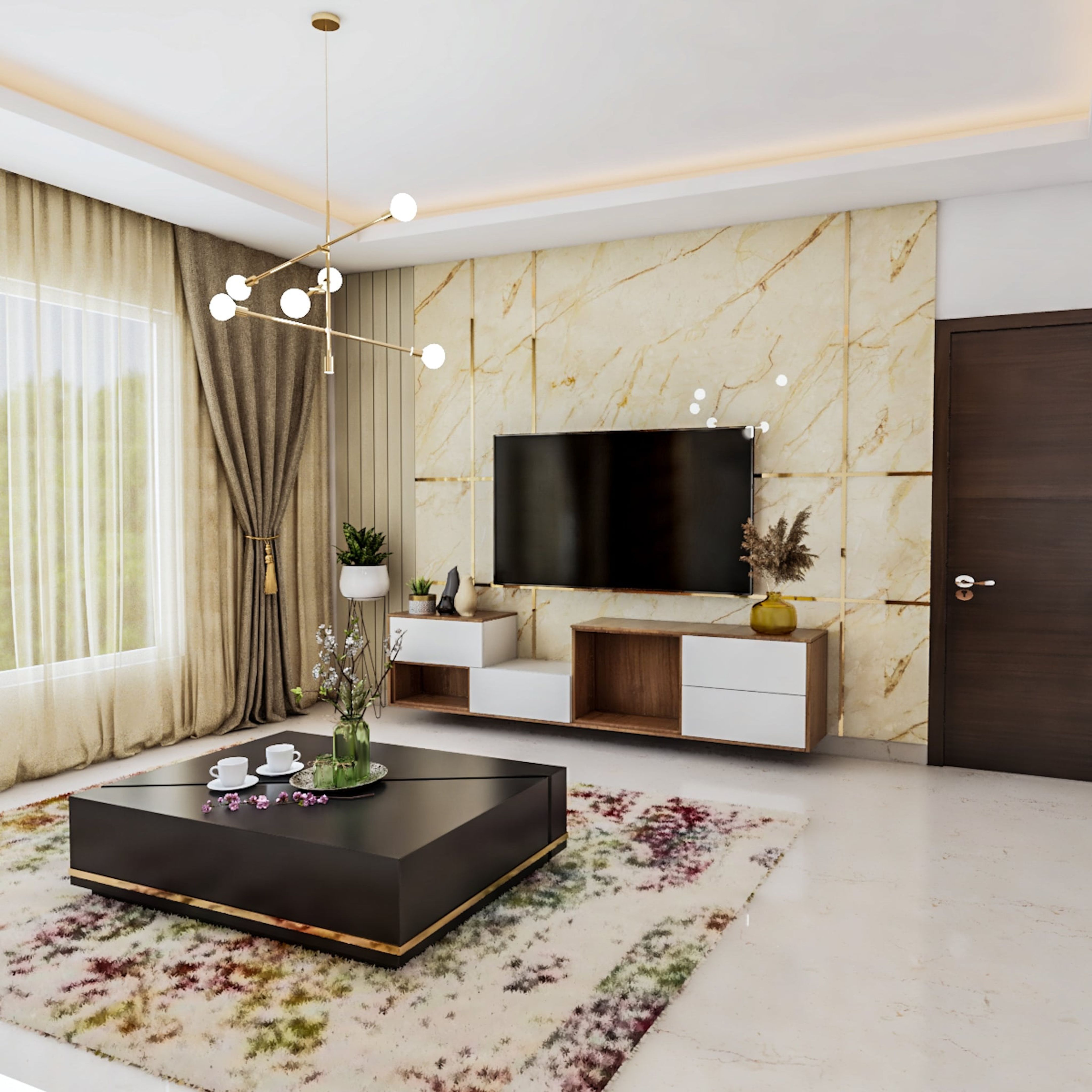 Compact Classic TV Unit Design With Open And Closed Storage | Livspace