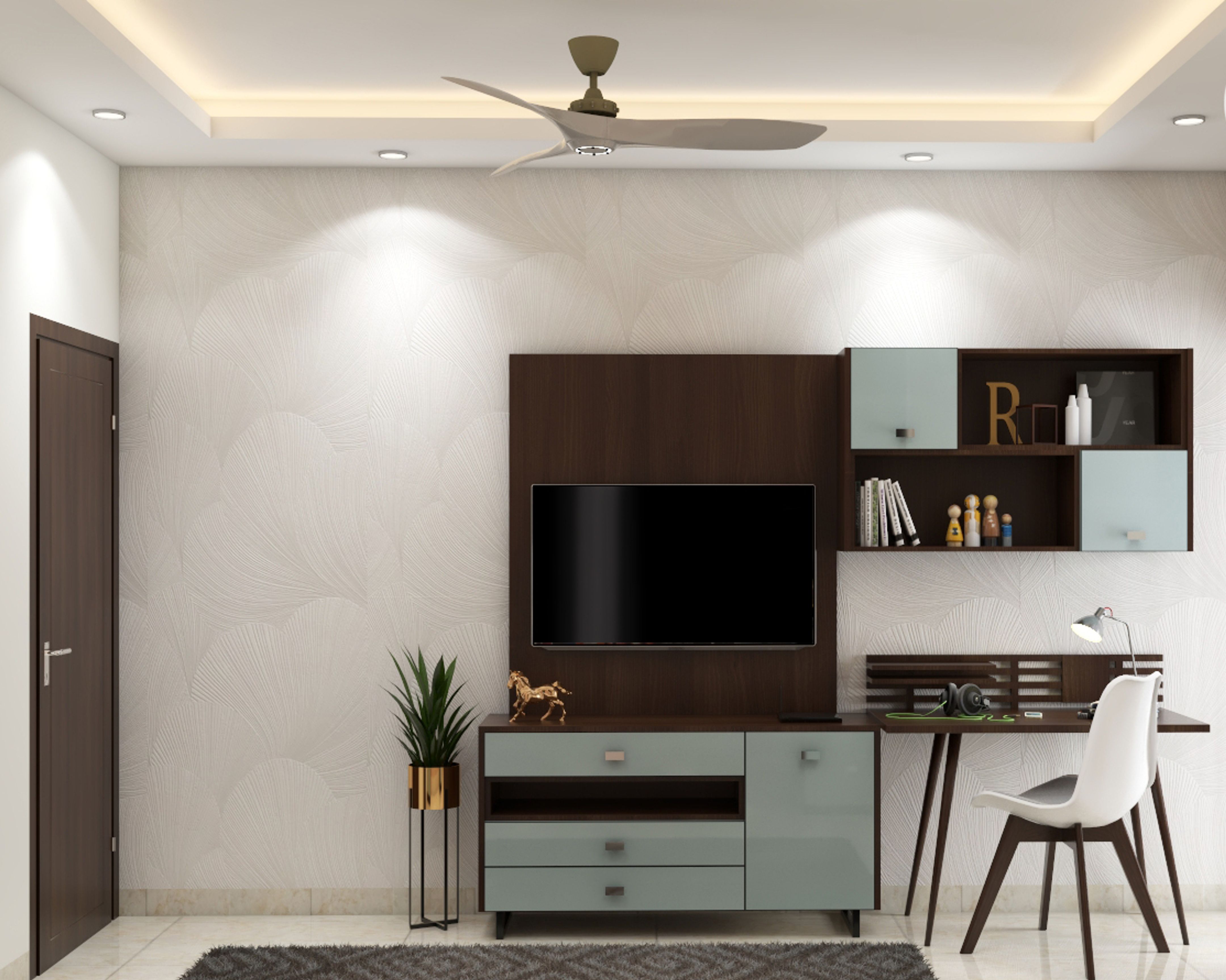 Compact TV Unit Design With Study Table Livspace