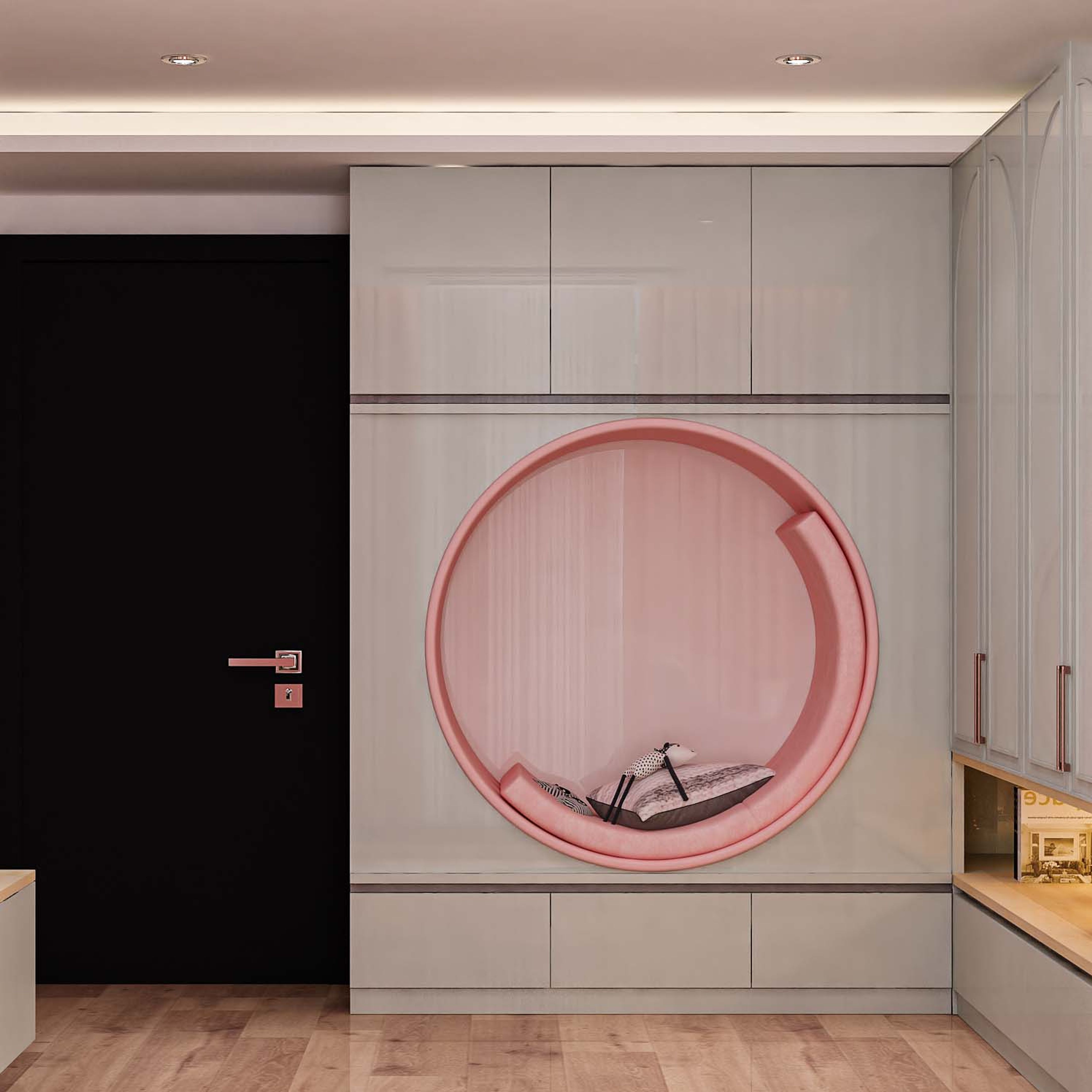 Modern Compact Wardrobe Designed With Unique Seating Space Livspace