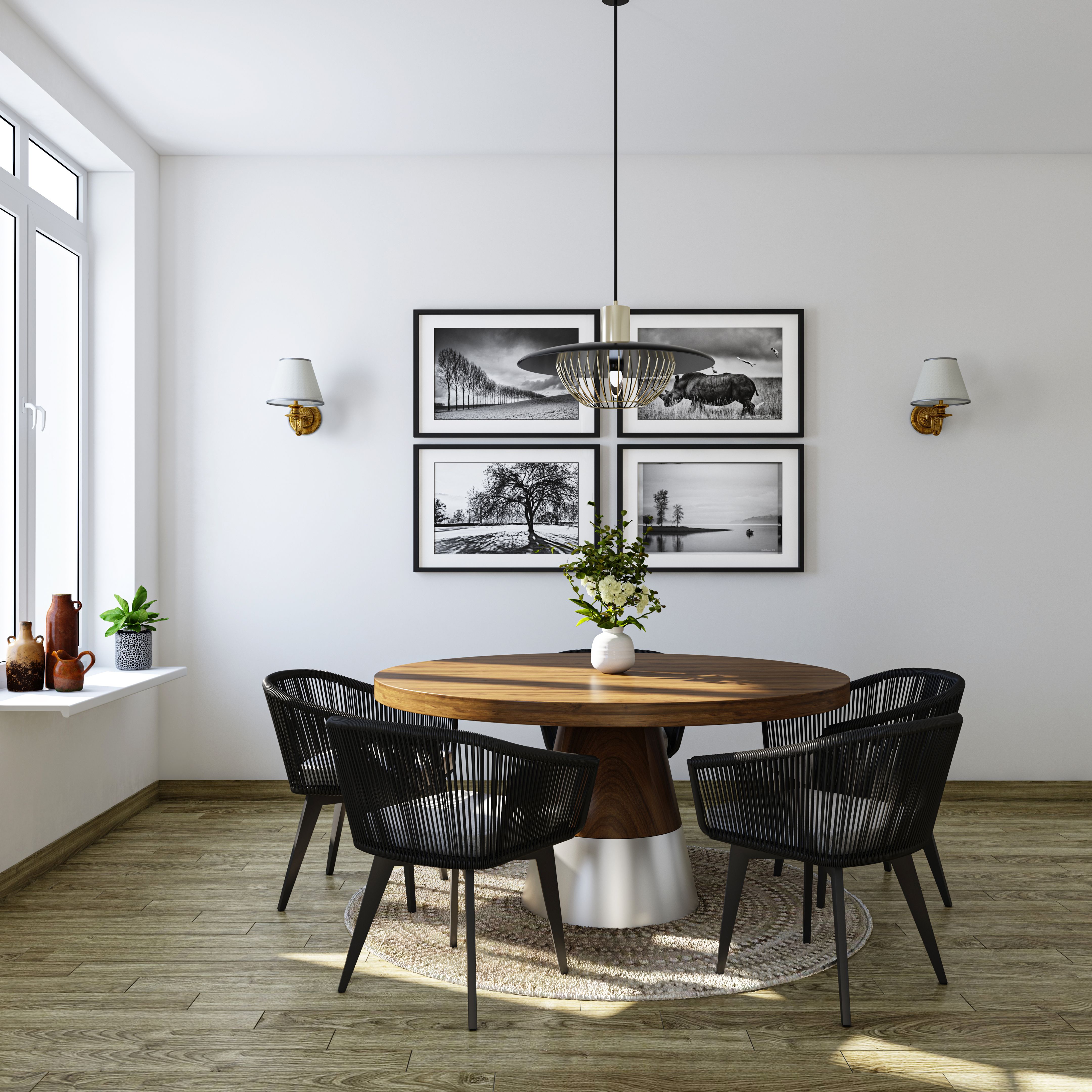 Compact Dining Room Designed With Round Contemporary Dining Table ...