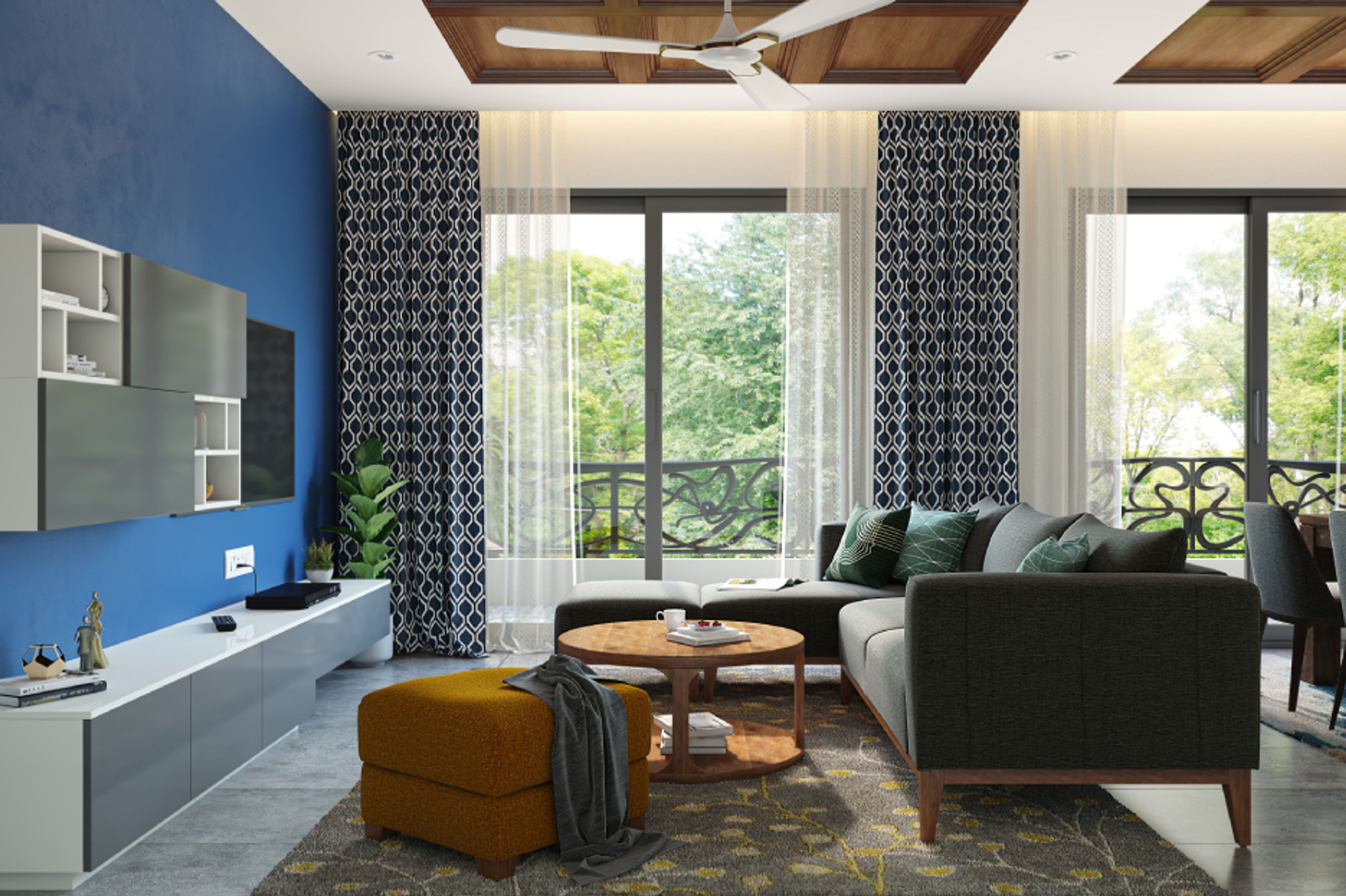 Dark Blue Wall Paint Design For TV Walls | Livspace
