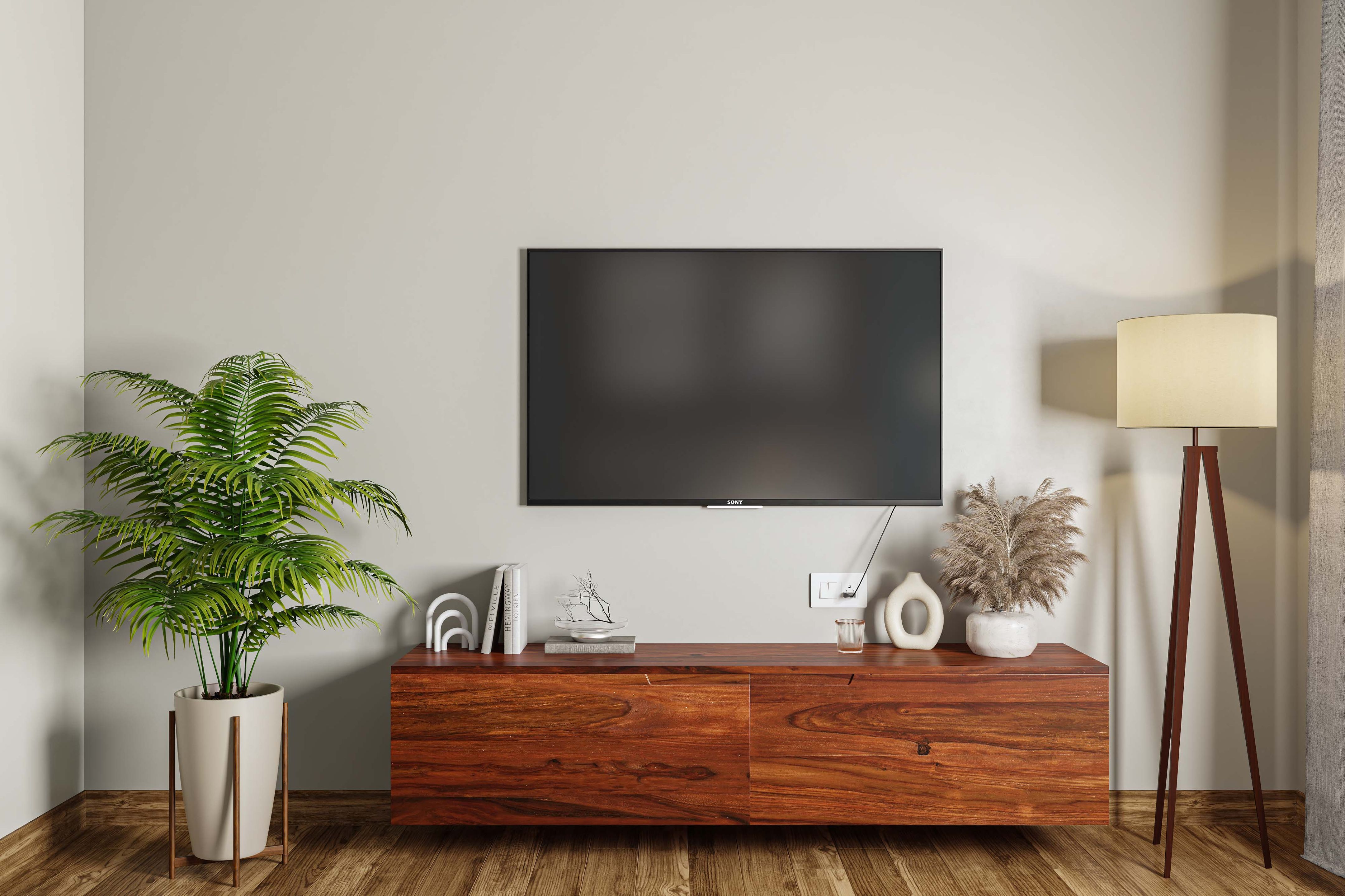 Modern Minimalistic Floor-Mounted Wooden TV Unit Design With Wooden ...