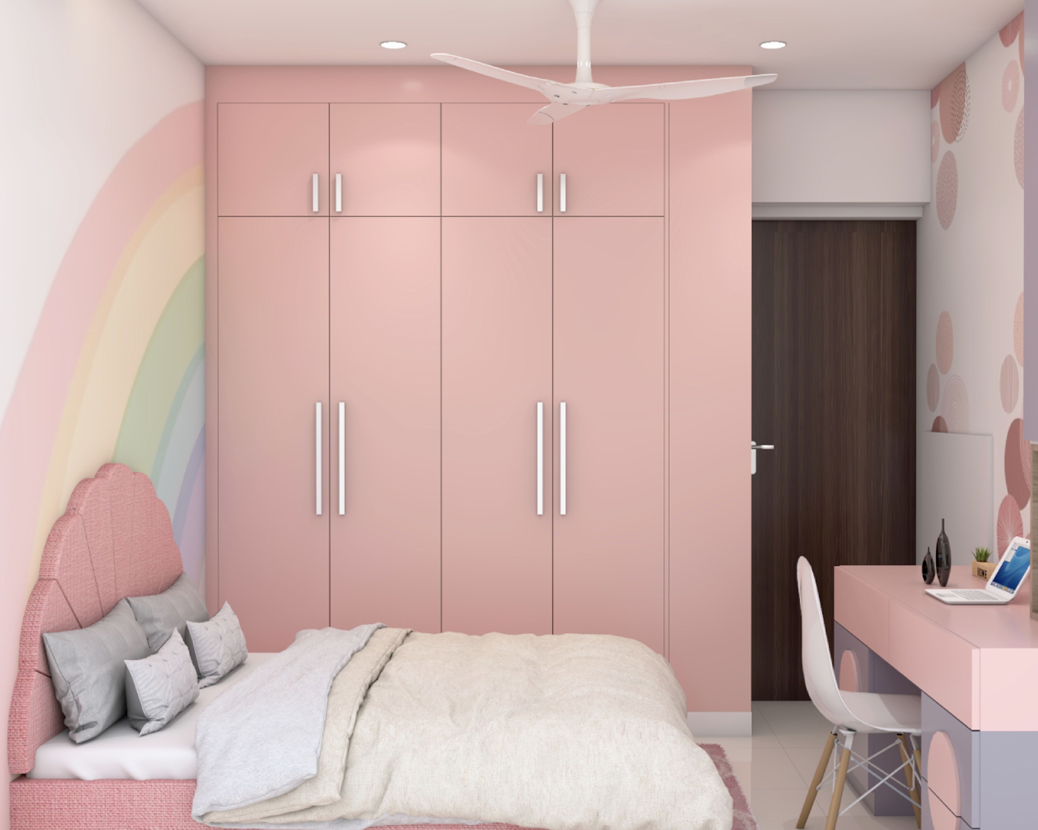 Compact Kids Room Design For Girls With Shell-Shaped Headboard And 4 ...
