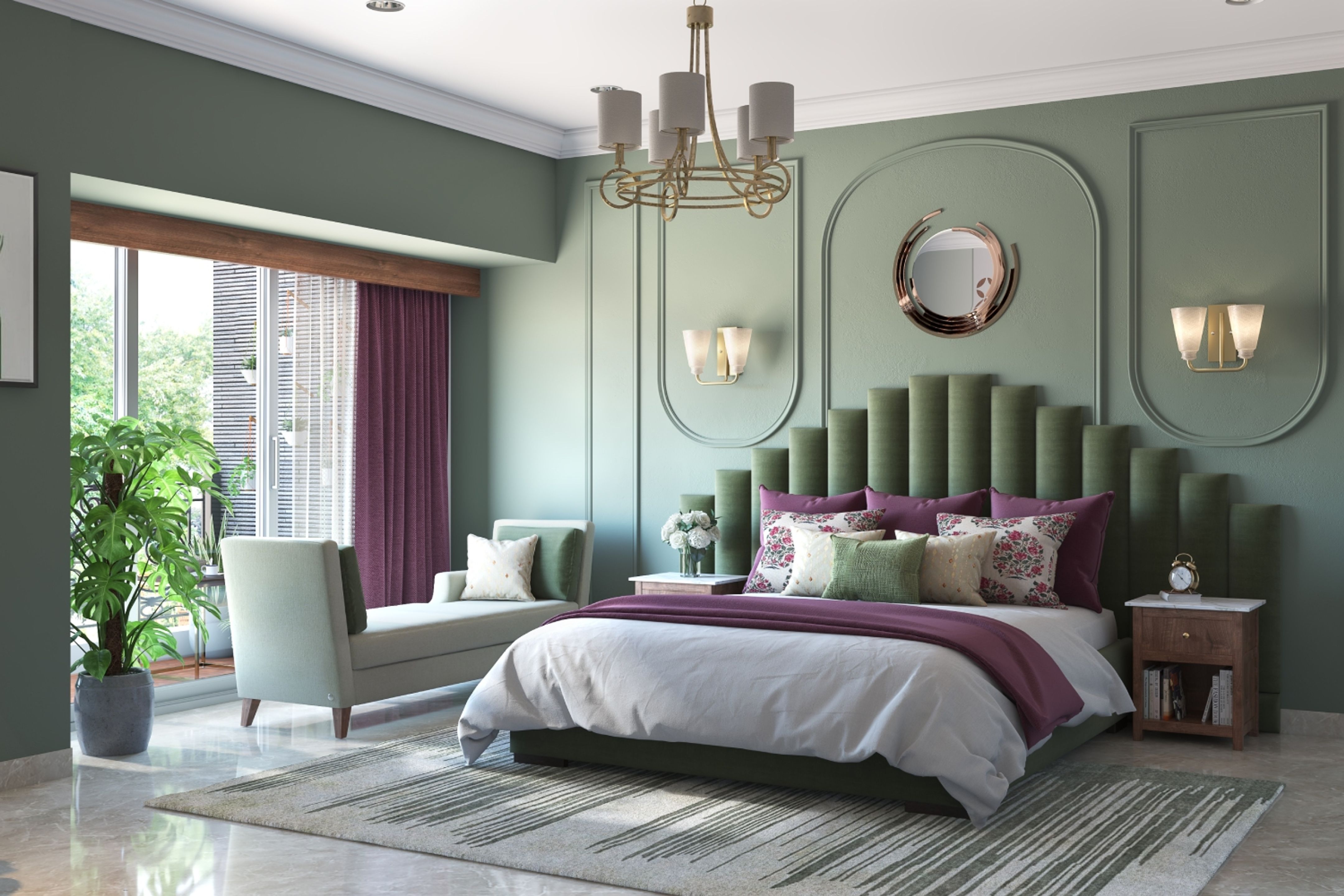 Green Bedroom Wall Paint Design With A Classic Aesthetic | Livspace