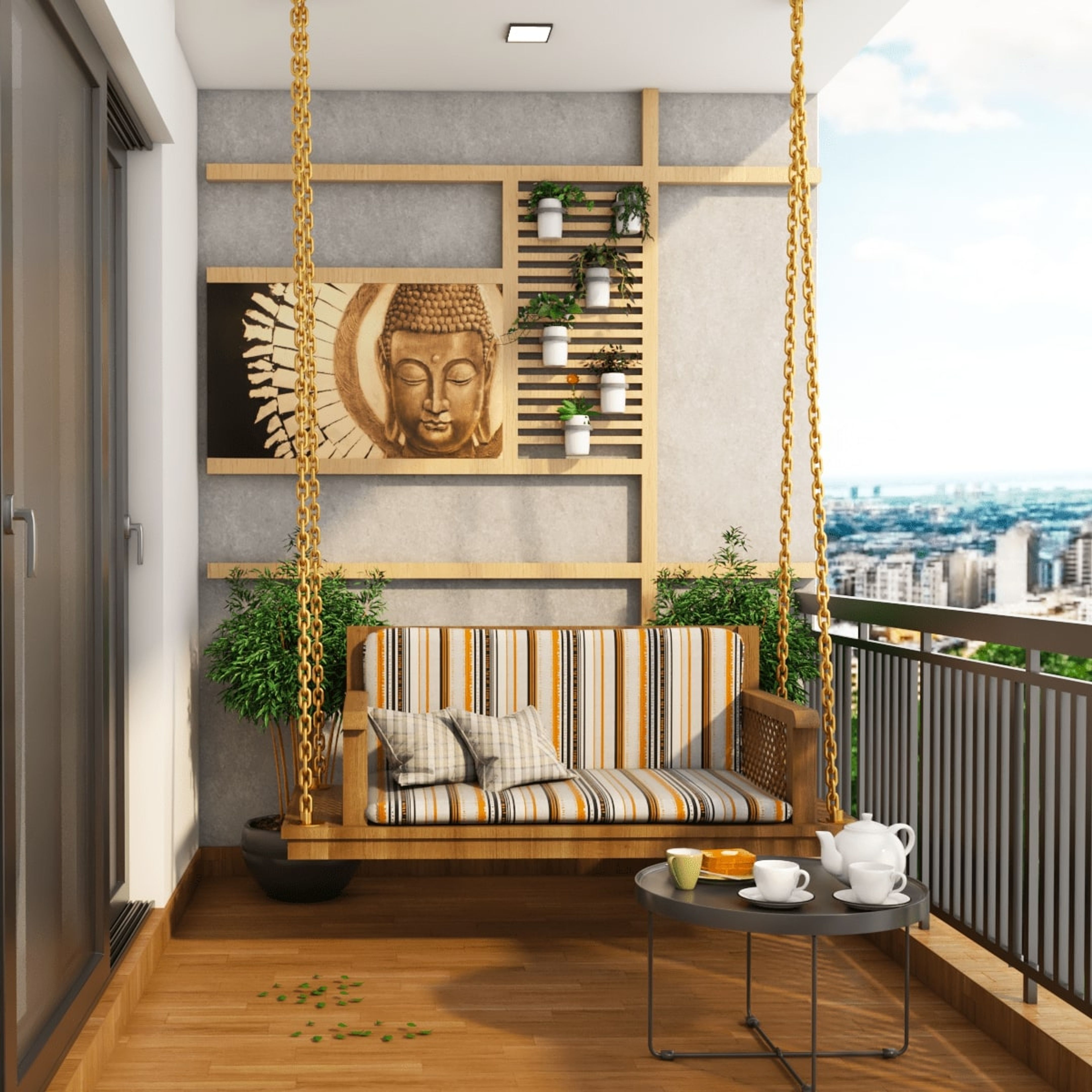 Spacious Balcony Design With A Grey Accent Wall | Livspace