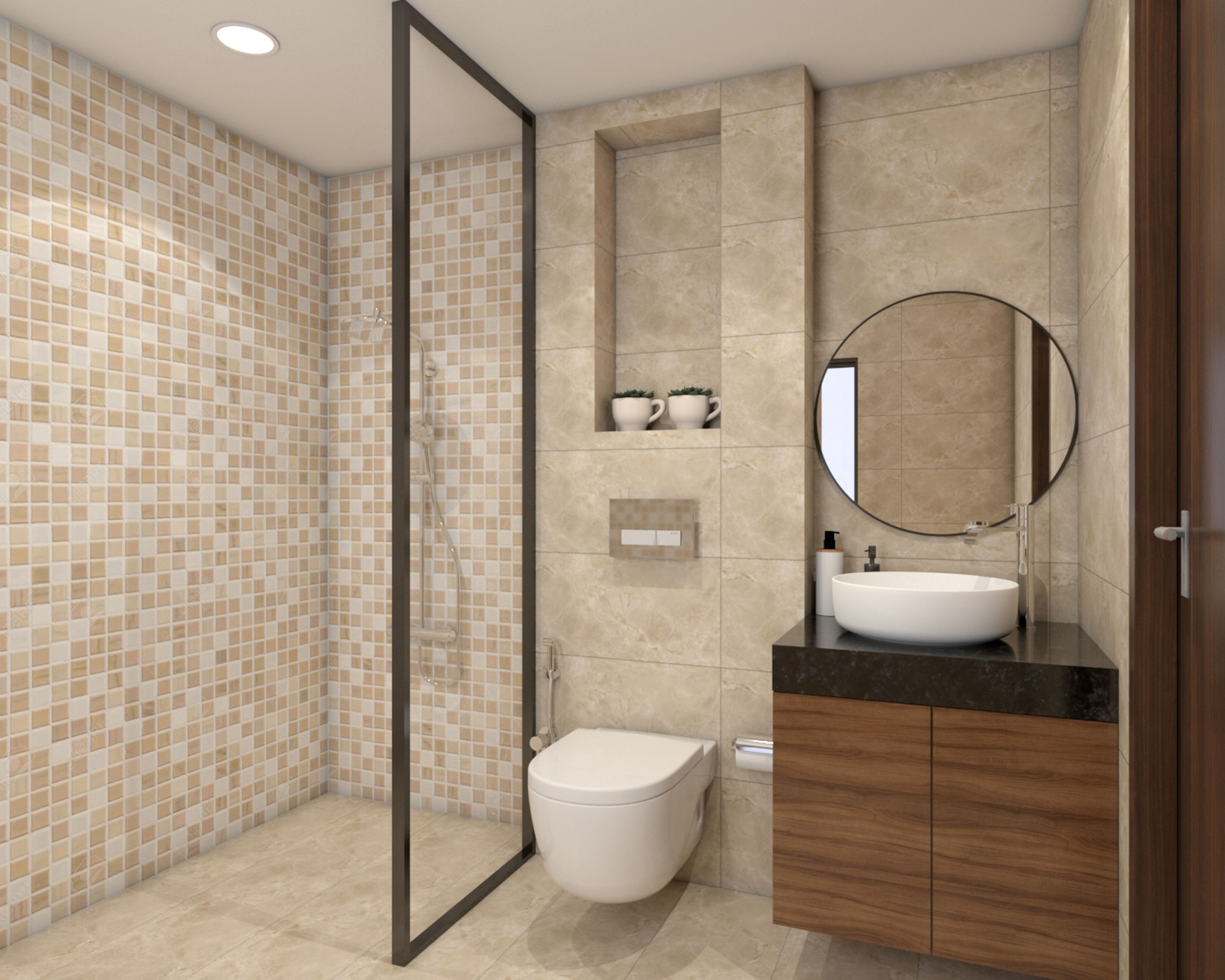 Modern Beige Modern Bathroom Design| Livspace
