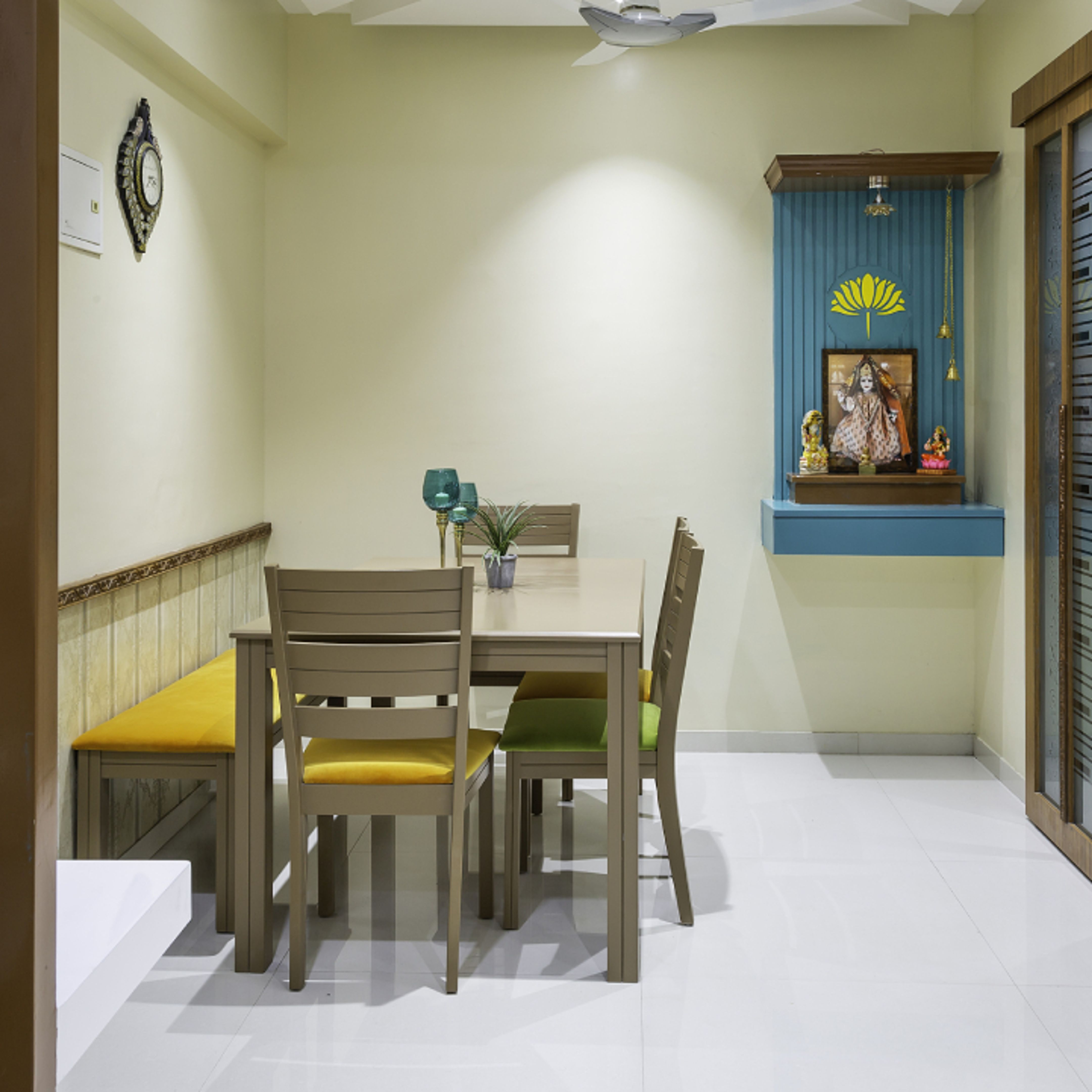 Compact Green And Yellow Dining Room Design Livspace