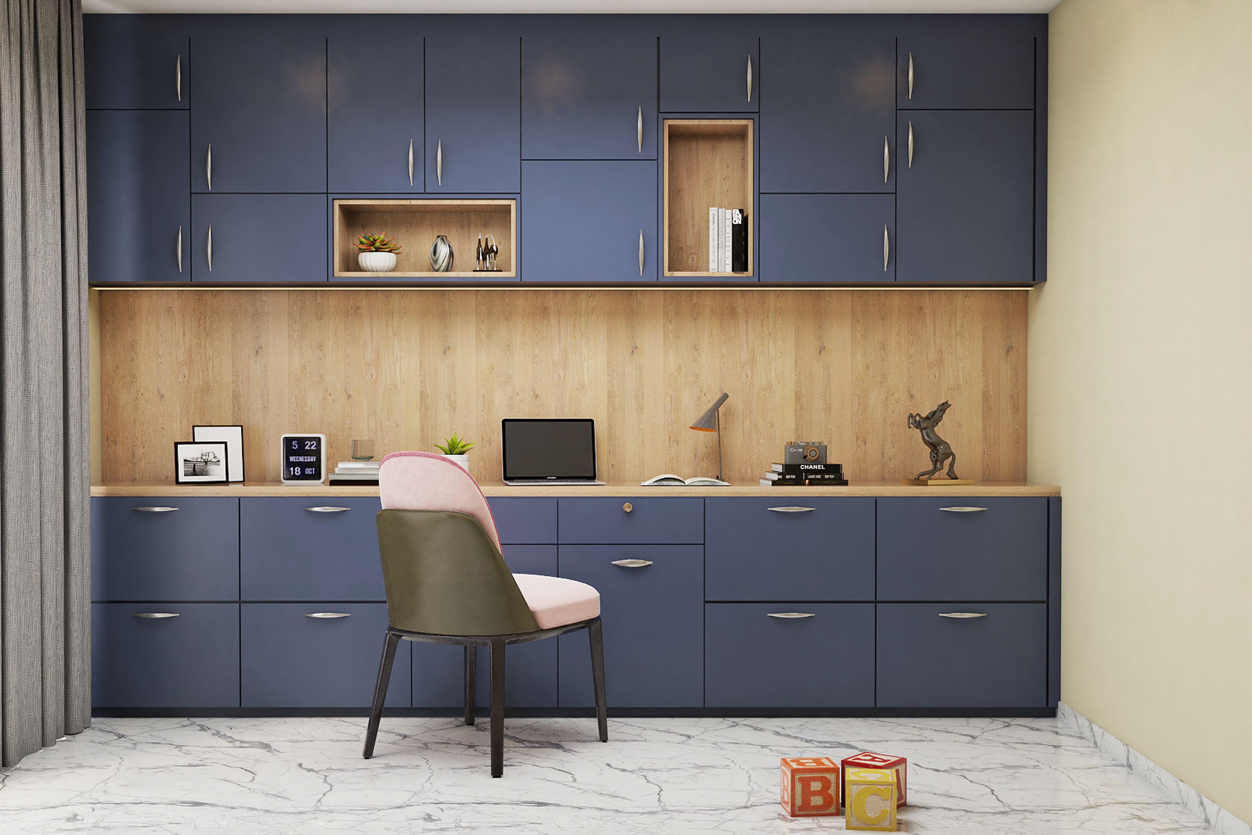 Modern Home Office Design Wth Wood Grain Laminates | Livspace