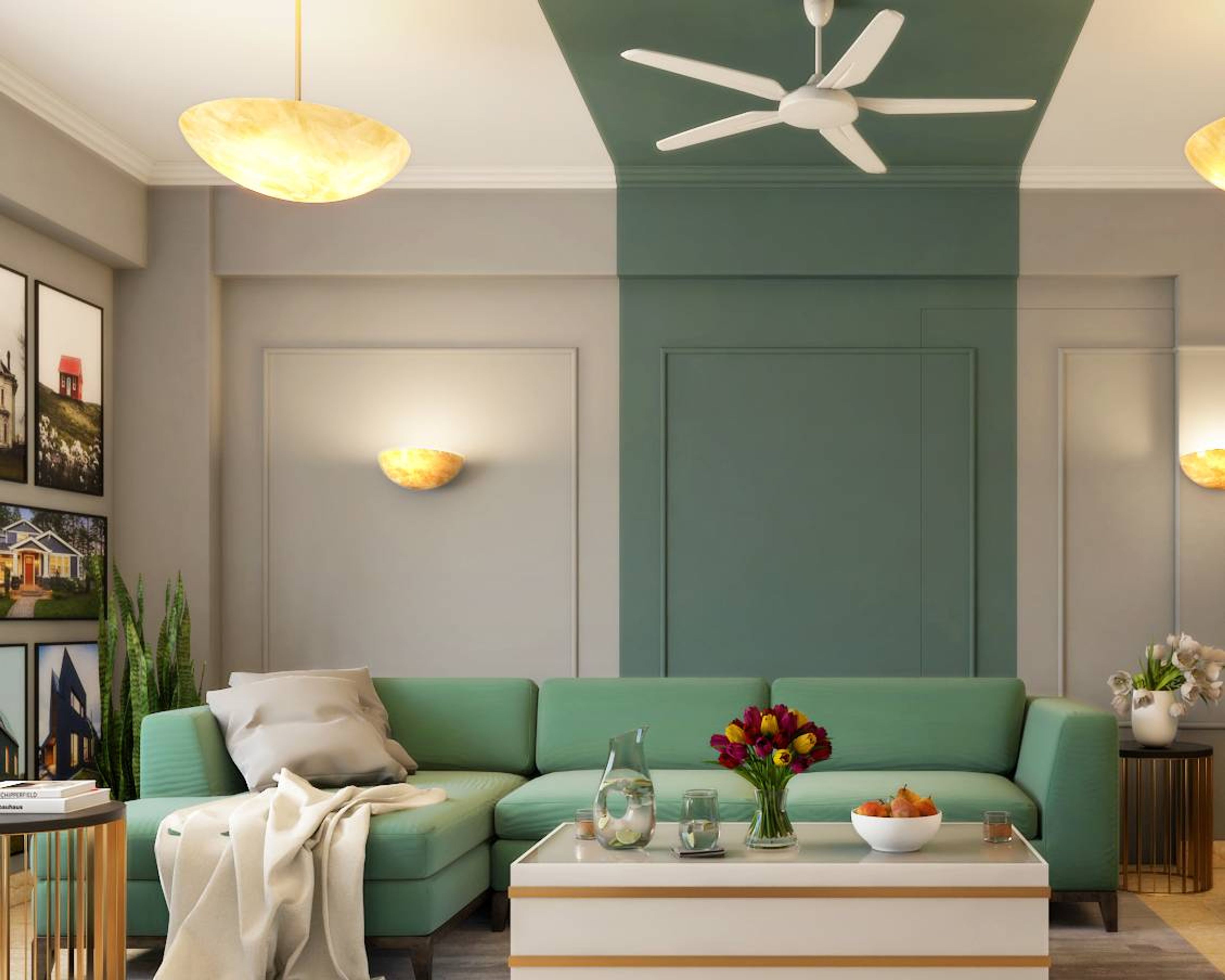 Spacious Living Room Interior Design With An L-Shaped Sofa | Livspace
