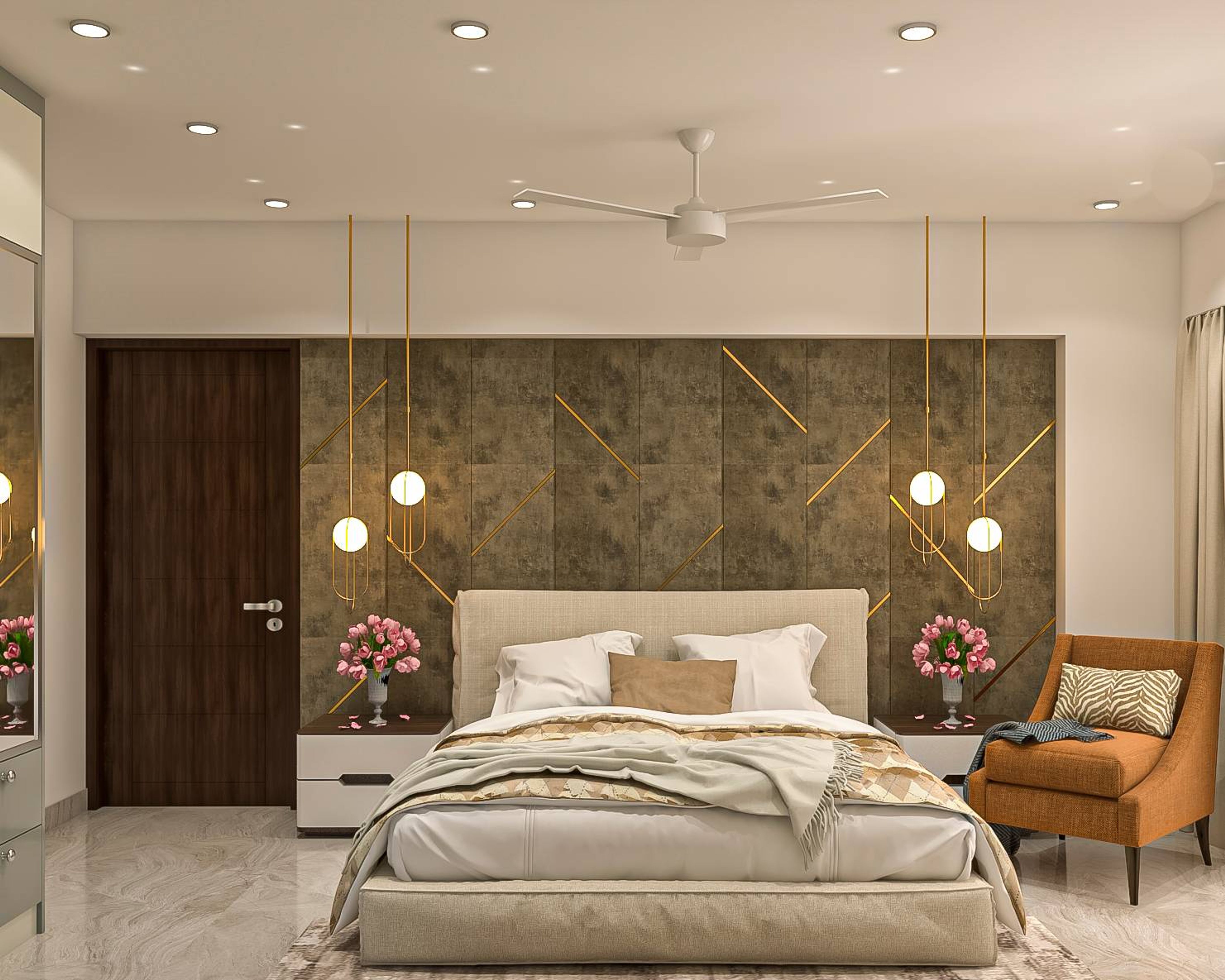 Spacious Master Bedroom Design With CreamTufted Headboard Livspace