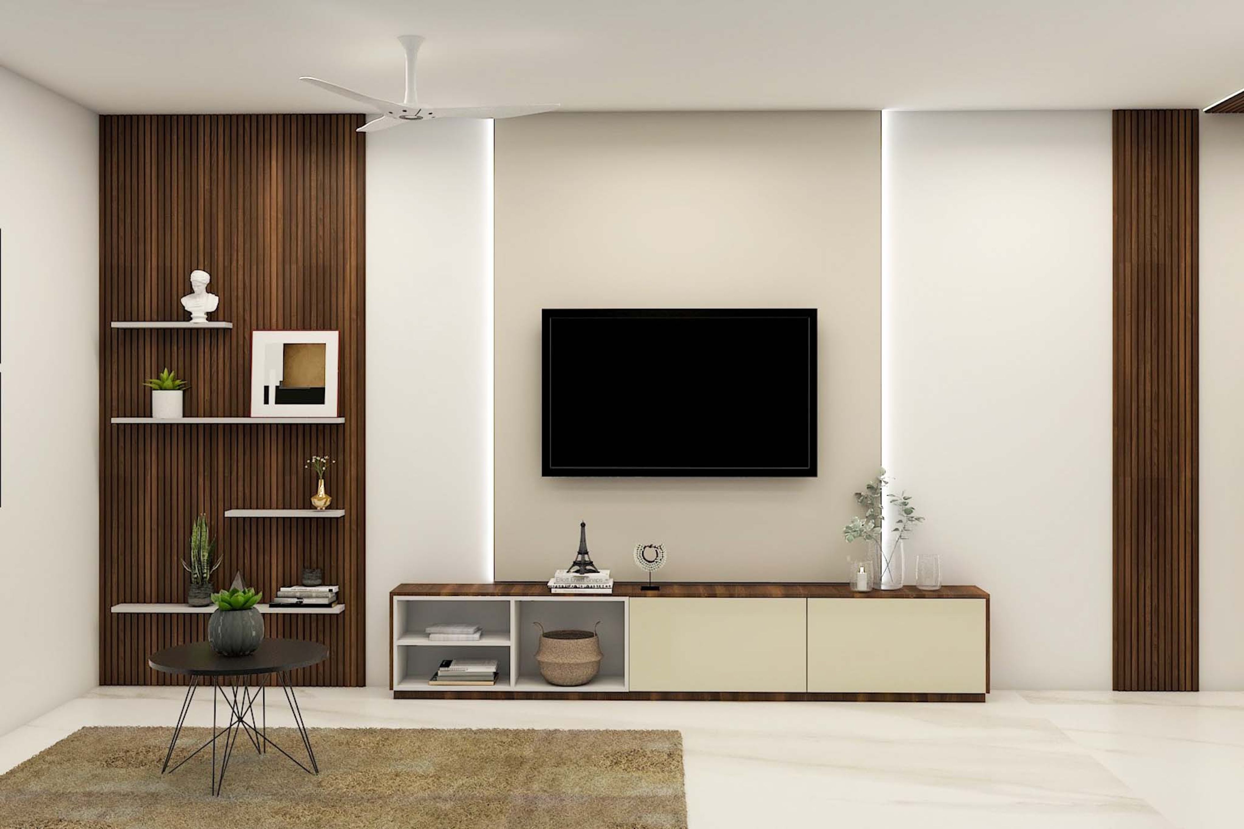 Classic TV Unit Designed With Storage Space | Livspace