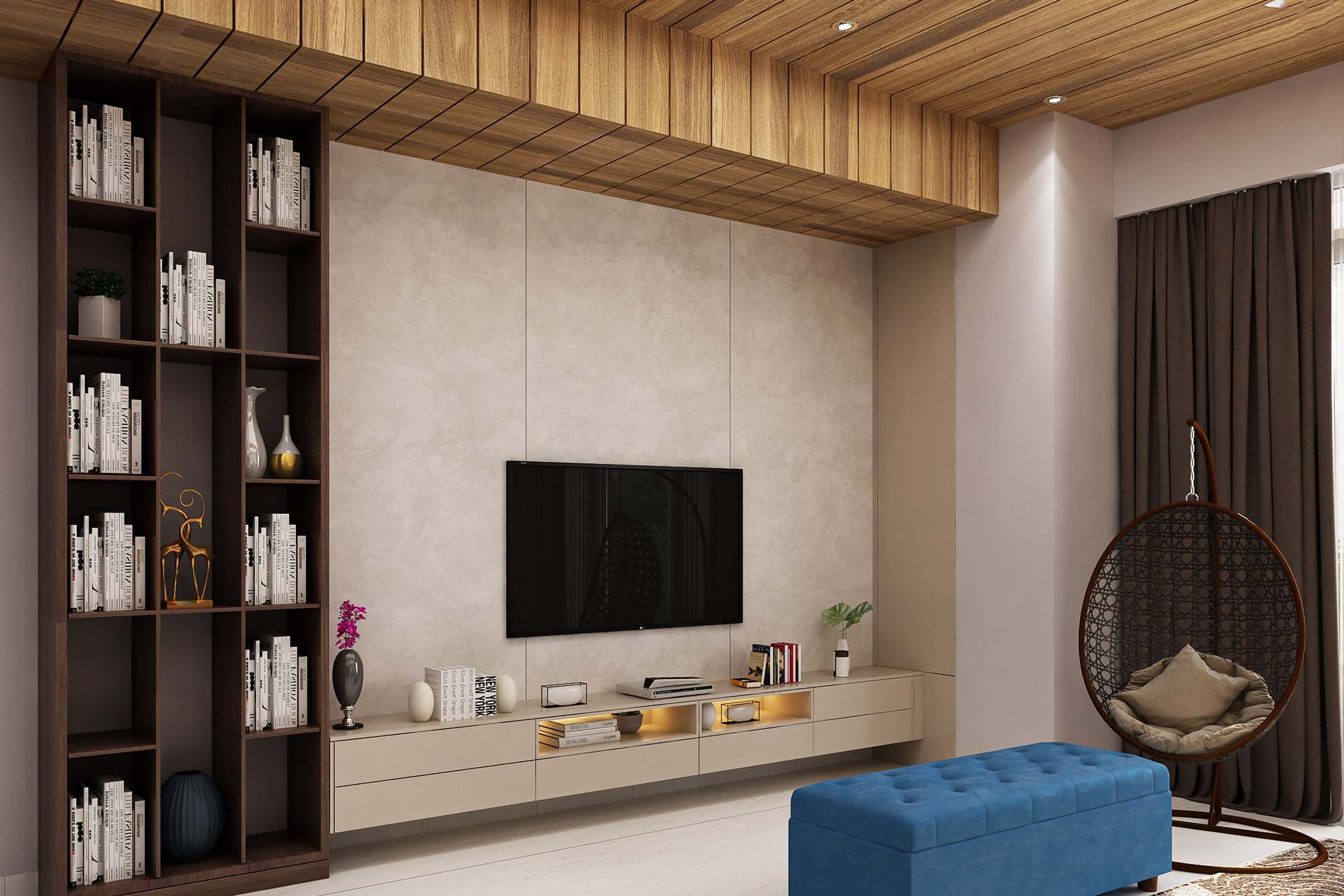 Wall-Mounted Beige TV Cabinet | Livspace