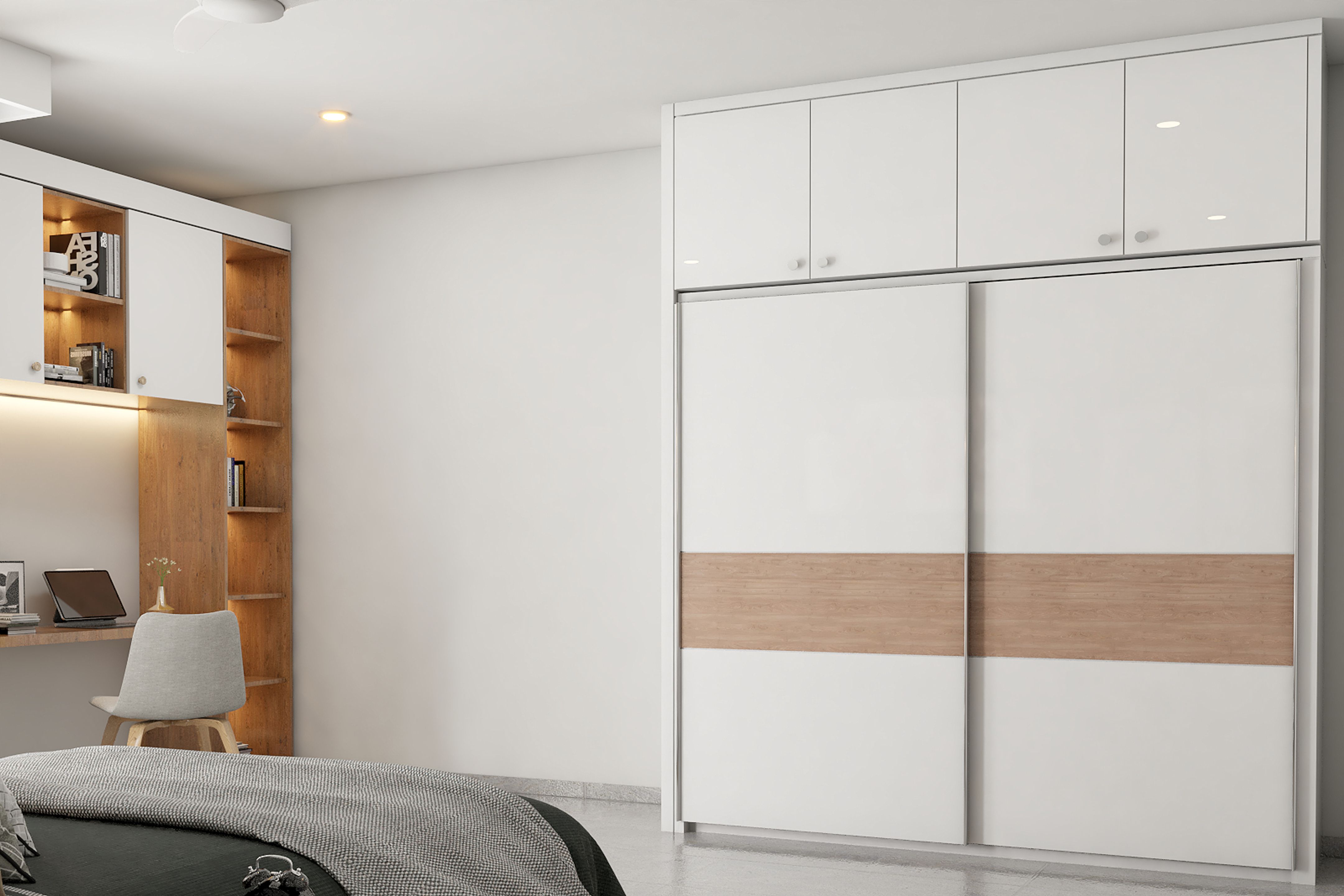 Spacious Sliding Door Wardrobe Deign With Chrome Knobs | Livspace