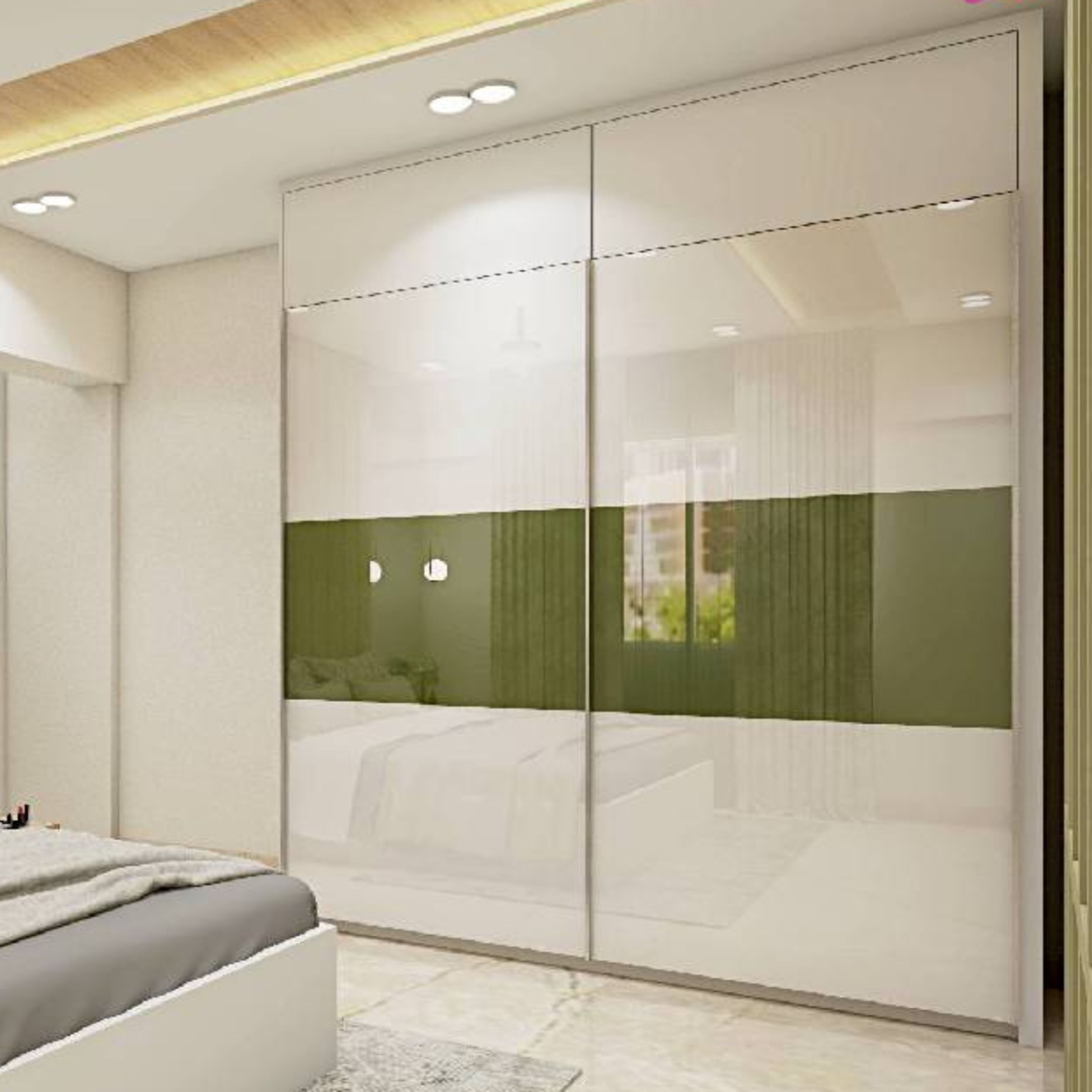 White And Green Sliding Wardrobe Design For Bedroom Livspace 0680