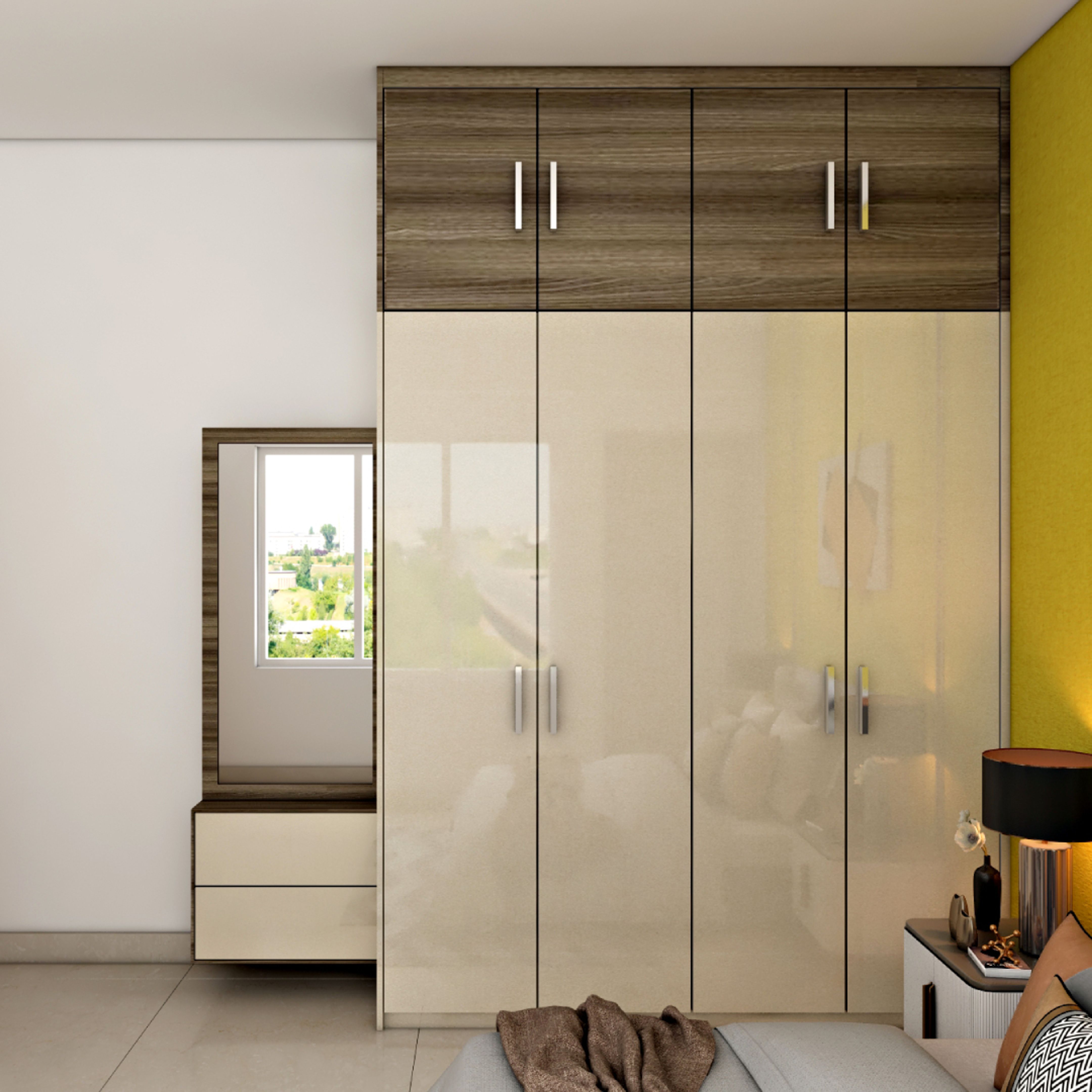 4-Door Wardrobe Design With Glossy Shutters | Livspace