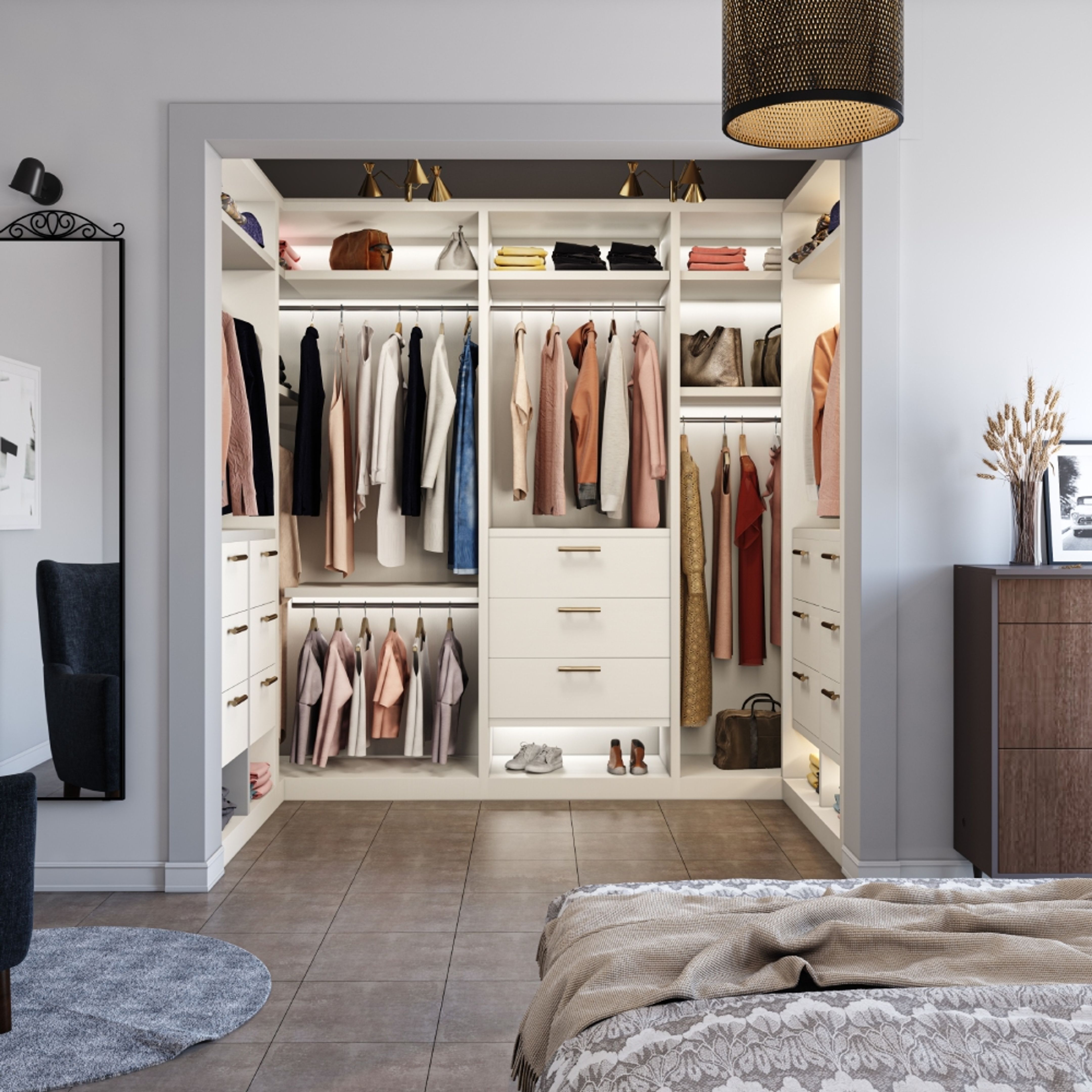 White U-Shaped Walk-In Wardrobe Design | Livspace