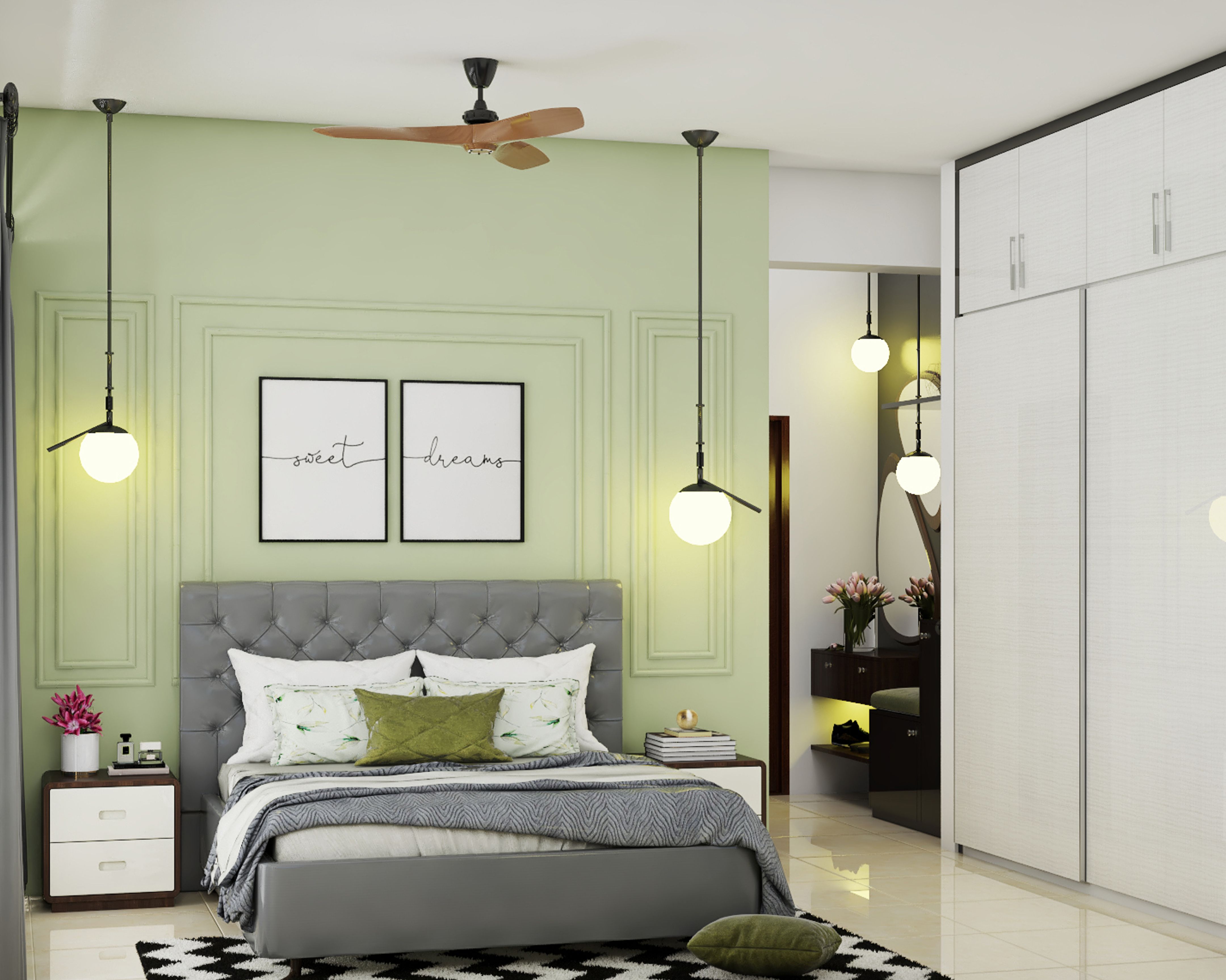 Light Green Wall Design For Bedroom