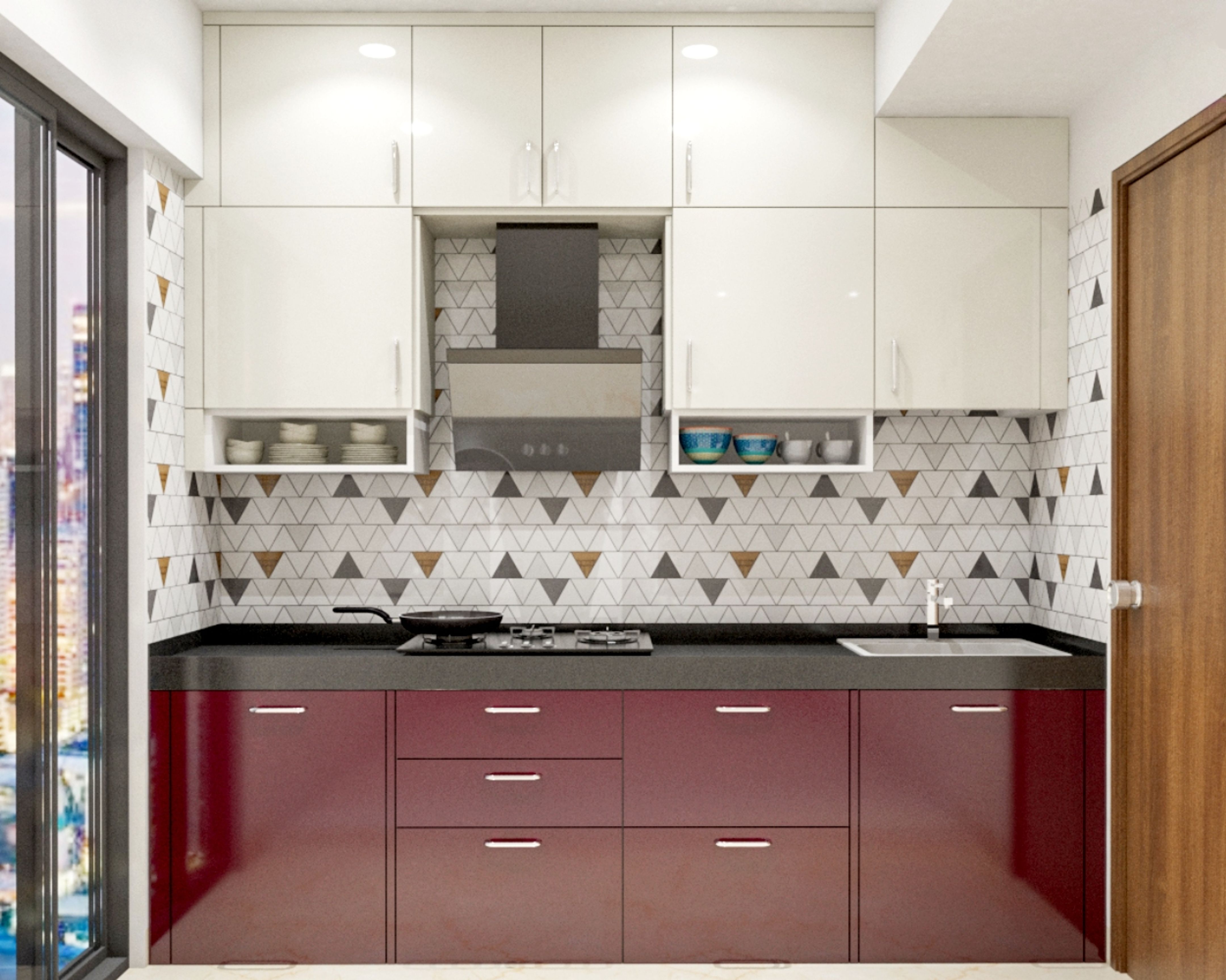 Modular Carnival Red And White Parallel Kitchen Design | Livspace