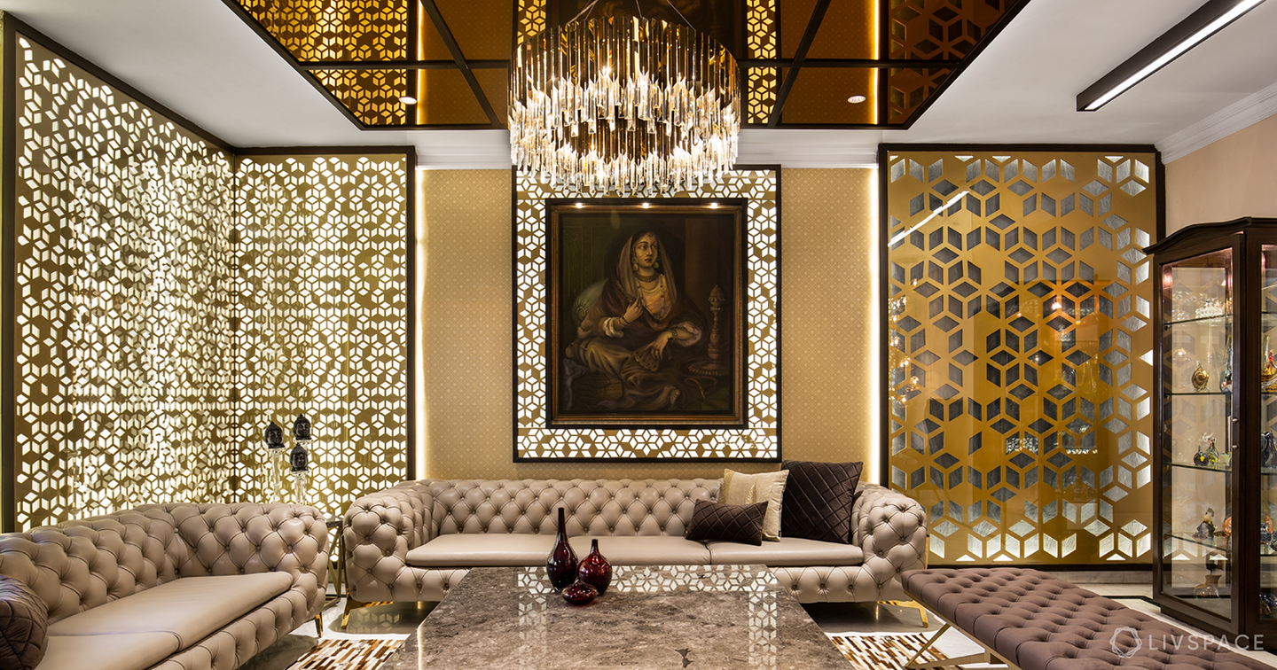 Luxury Living Room & Bar Nook Designed for Delhi Flat