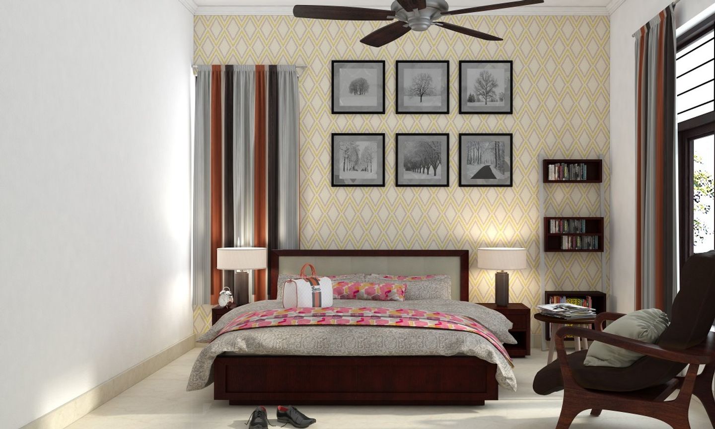 Modern Guest Bedroom Design With Wall Paintings And Wallpaper