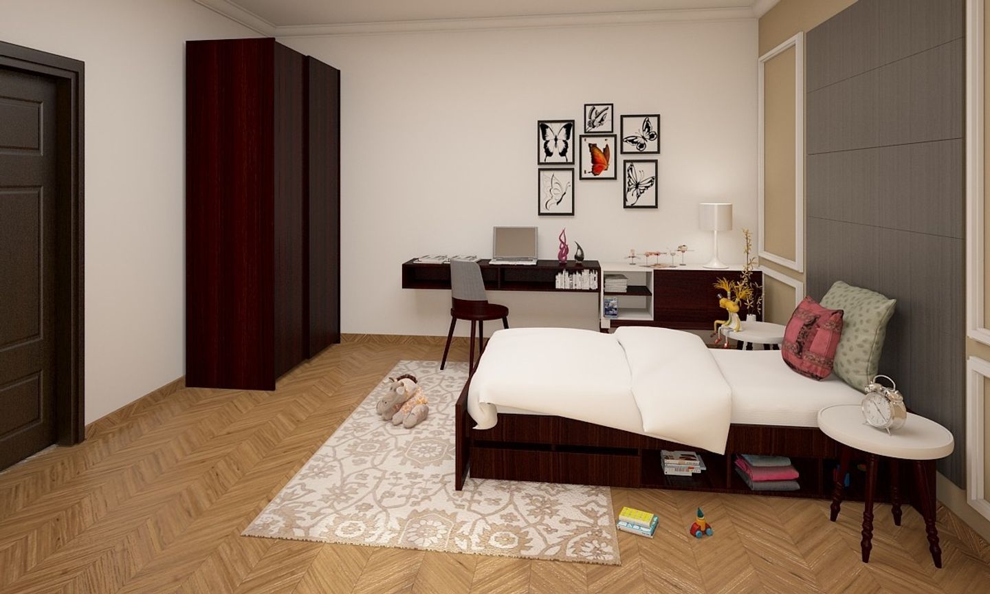 Contemporary Kids Bedroom Design With Dark Wooden Furnishing
