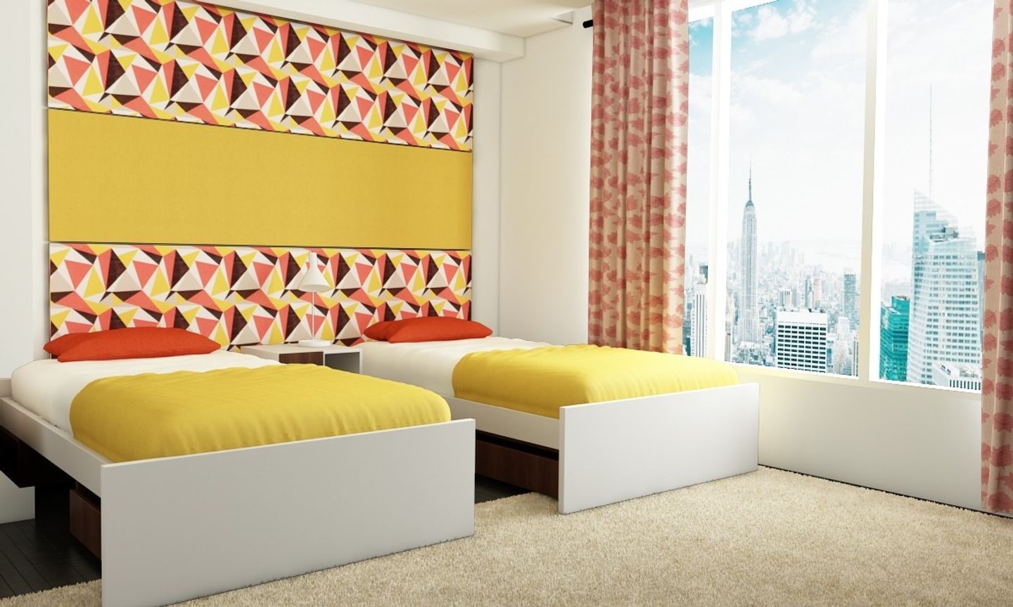 Contemporary Yellow Themed Kid's Room Design With Wallpaper