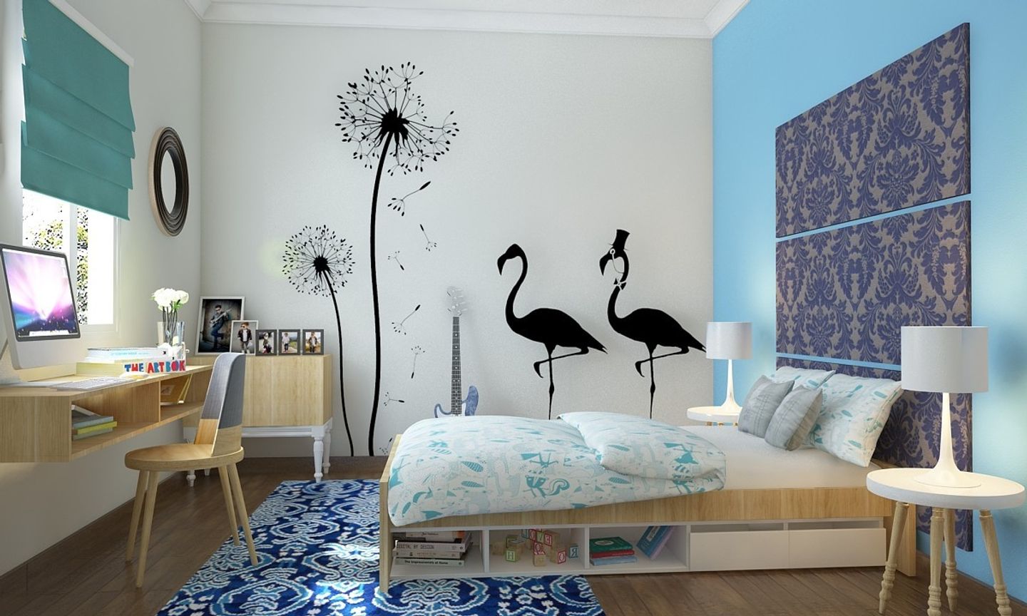 Modern Boy's Bedroom Design With Blue Palette And Wallpaper